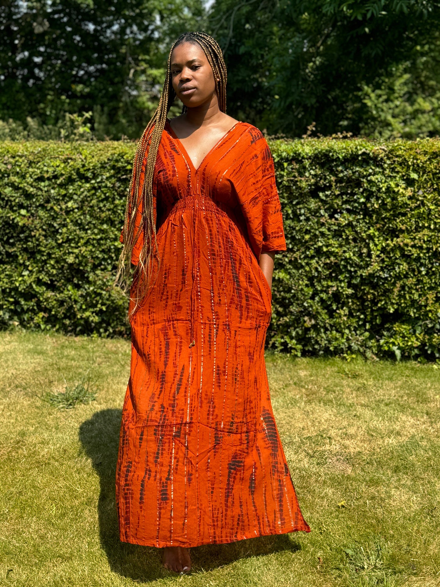 Long Kaftan Cover Up with Elastic Waist and Pockets | Long Kaftan Dress | Beach Cover Up | Beach Dress