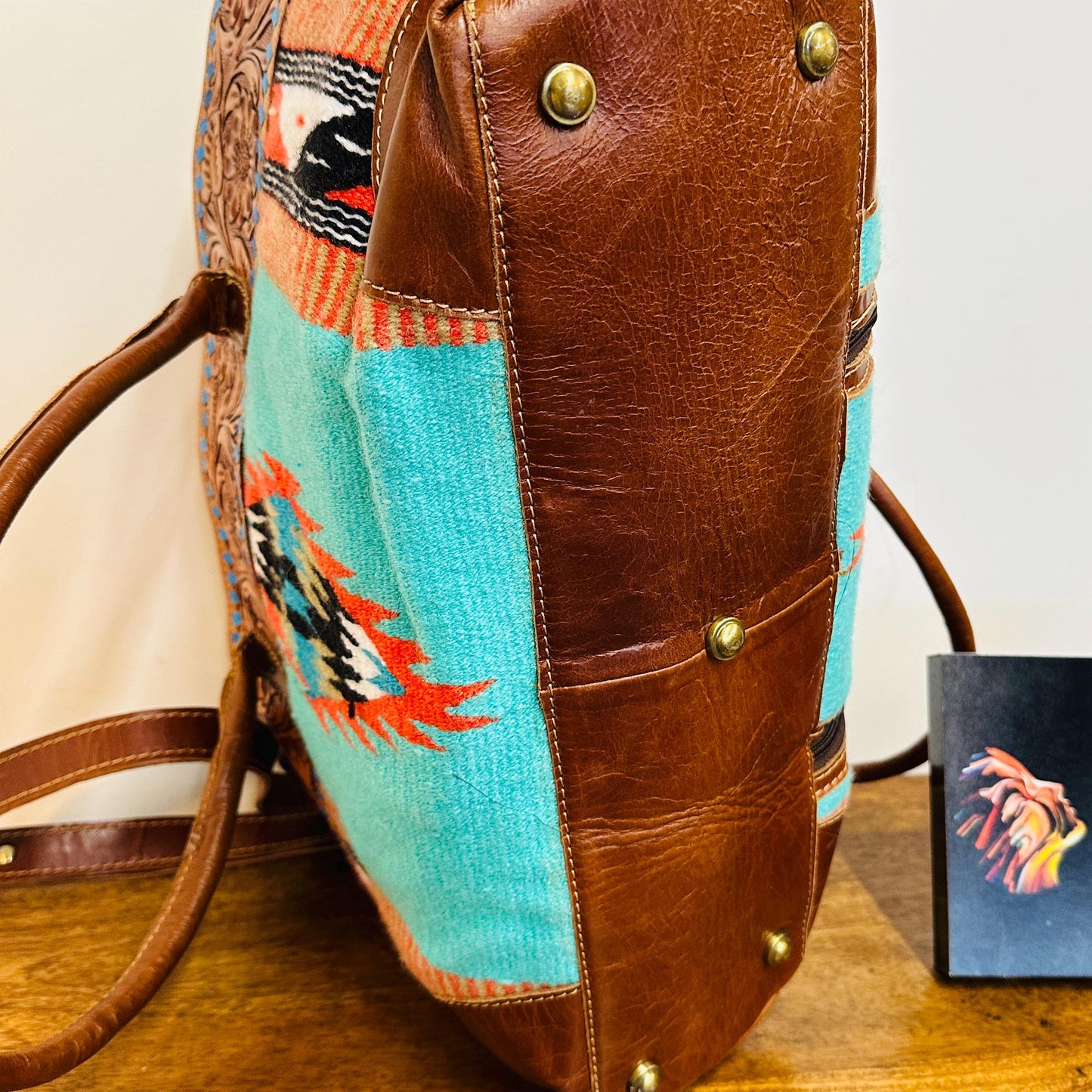 Western Style Blanket Shoulder Bag | Aztec Saddle Blanket Bag | Carpet Bag | Boho Large Shoulder Bag | Hand Tooled Blanket Shoulder Bag