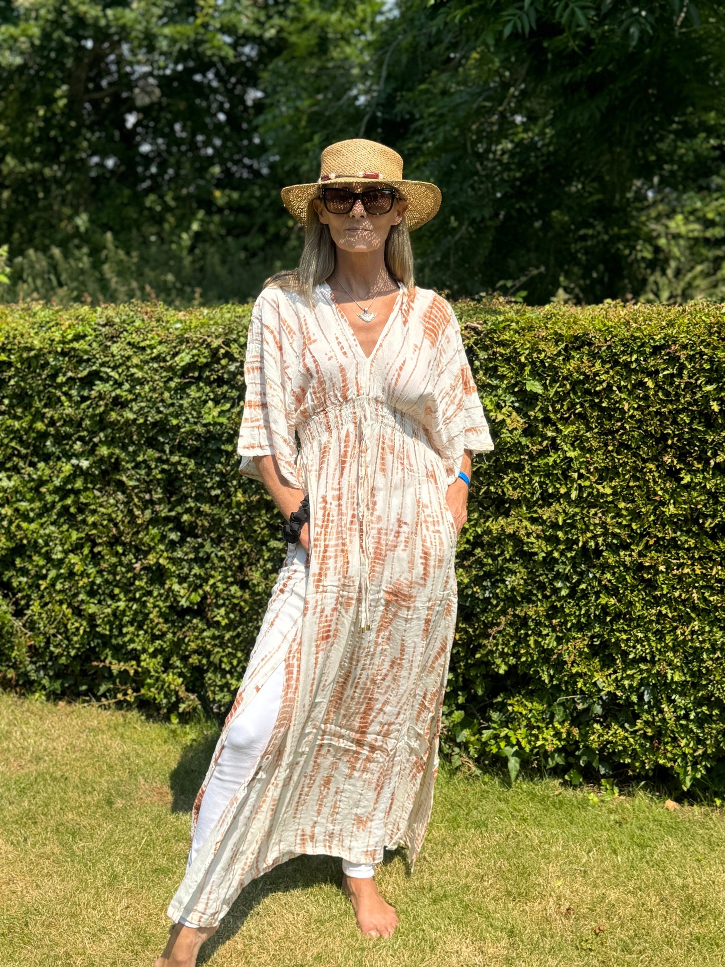 Long Kaftan Cover Up with Elastic Waist and Pockets | Long Kaftan Dress | Beach Cover Up | Beach Dress