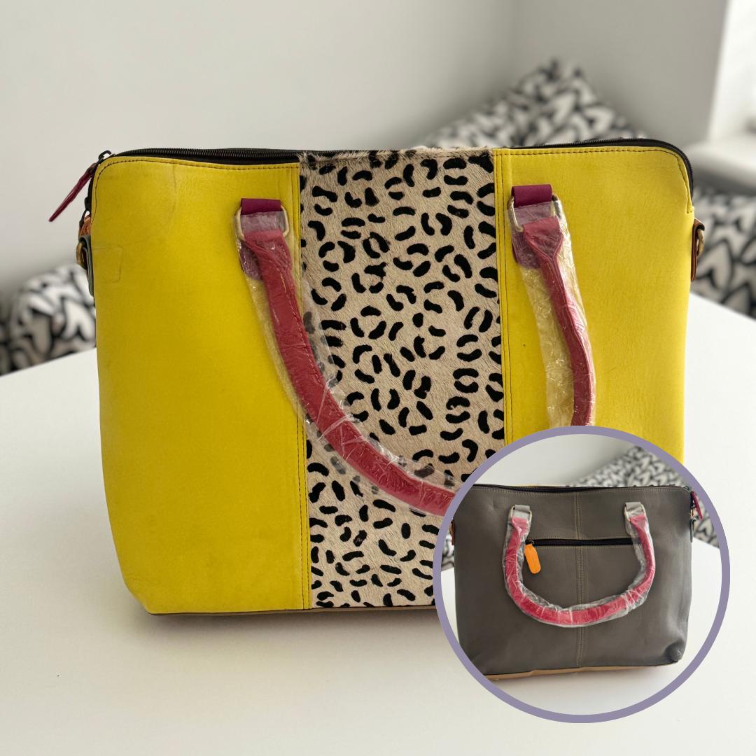 Recycled Leather Laptop Bag | coloured Leather Handbag with shoulder strap | Animal Print Bag | womens laptop bag | Gift for her |