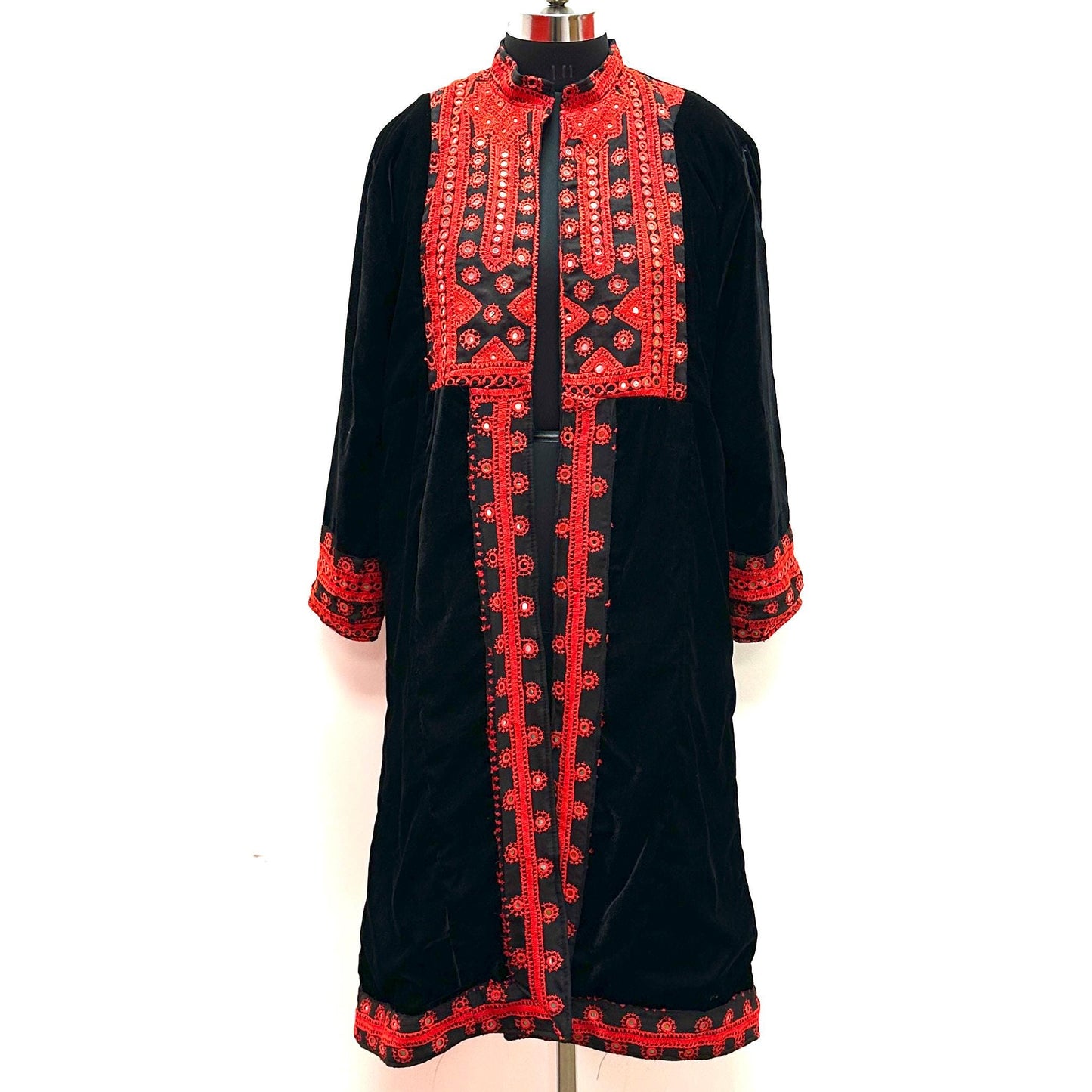Velvet Long Coat with Mirror Work | Steam Punk Long Velvet Coat | Artist Long Coat | Boho Long Coat | Velvet Robe