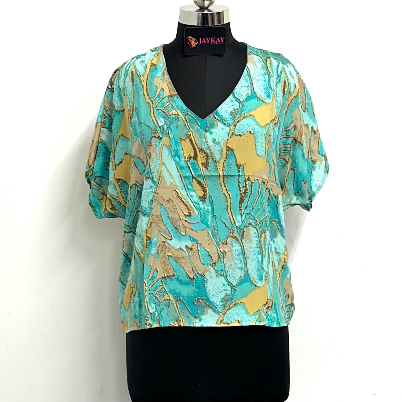 Loose Silk V Neck Top | Elegant Silk Blouse | Short Sleeve Silk Top | High Quality Womens Silk Clothing | Silk Short Sleeve Top |