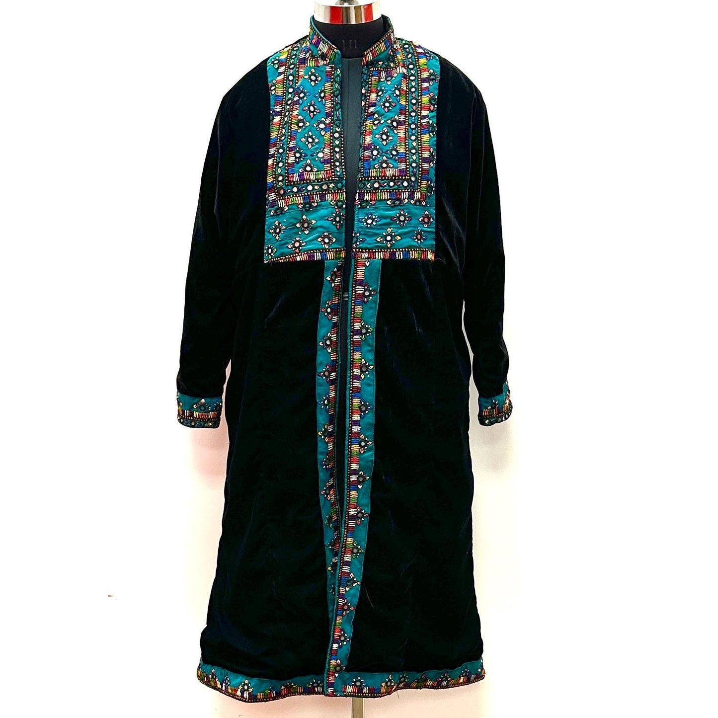 Velvet Long Coat with Mirror Work | Steam Punk Long Velvet Coat | Artist Long Coat | Boho Long Coat | Velvet Robe