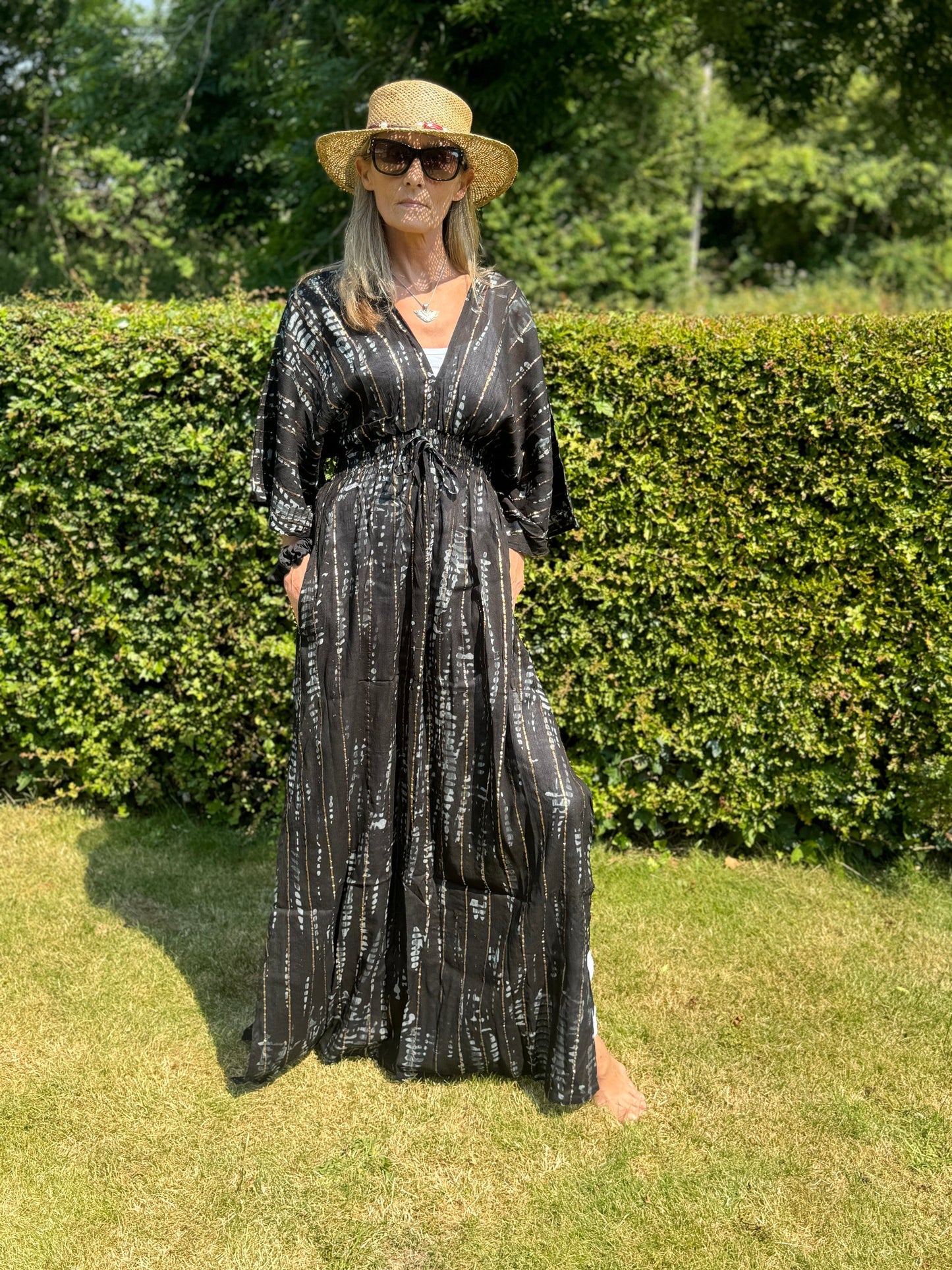 Long Kaftan Cover Up with Elastic Waist and Pockets | Long Kaftan Dress | Beach Cover Up | Beach Dress