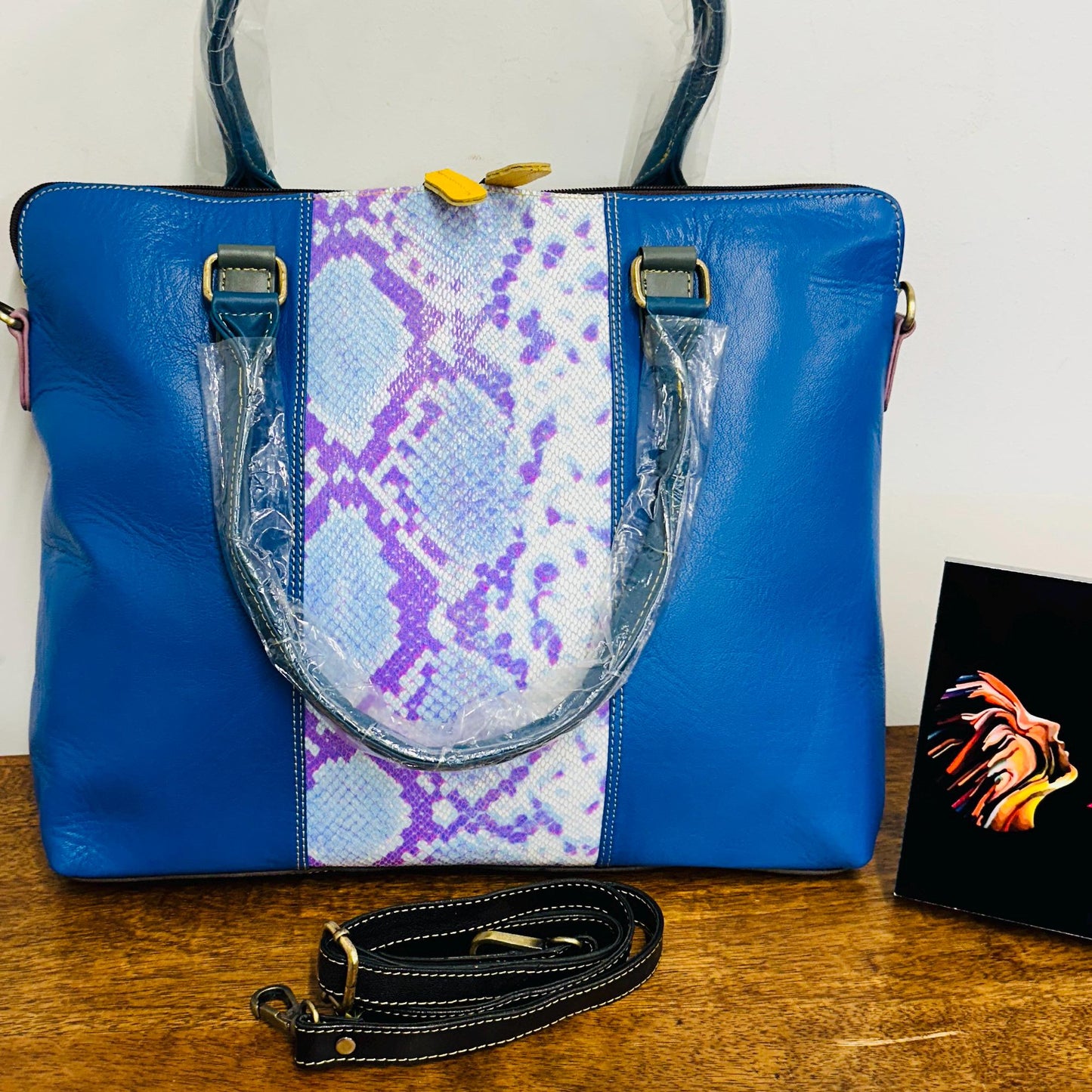 Recycled Leather Laptop Bag | coloured Leather Handbag with shoulder strap | Animal Print Bag | womens laptop bag | Gift for her |