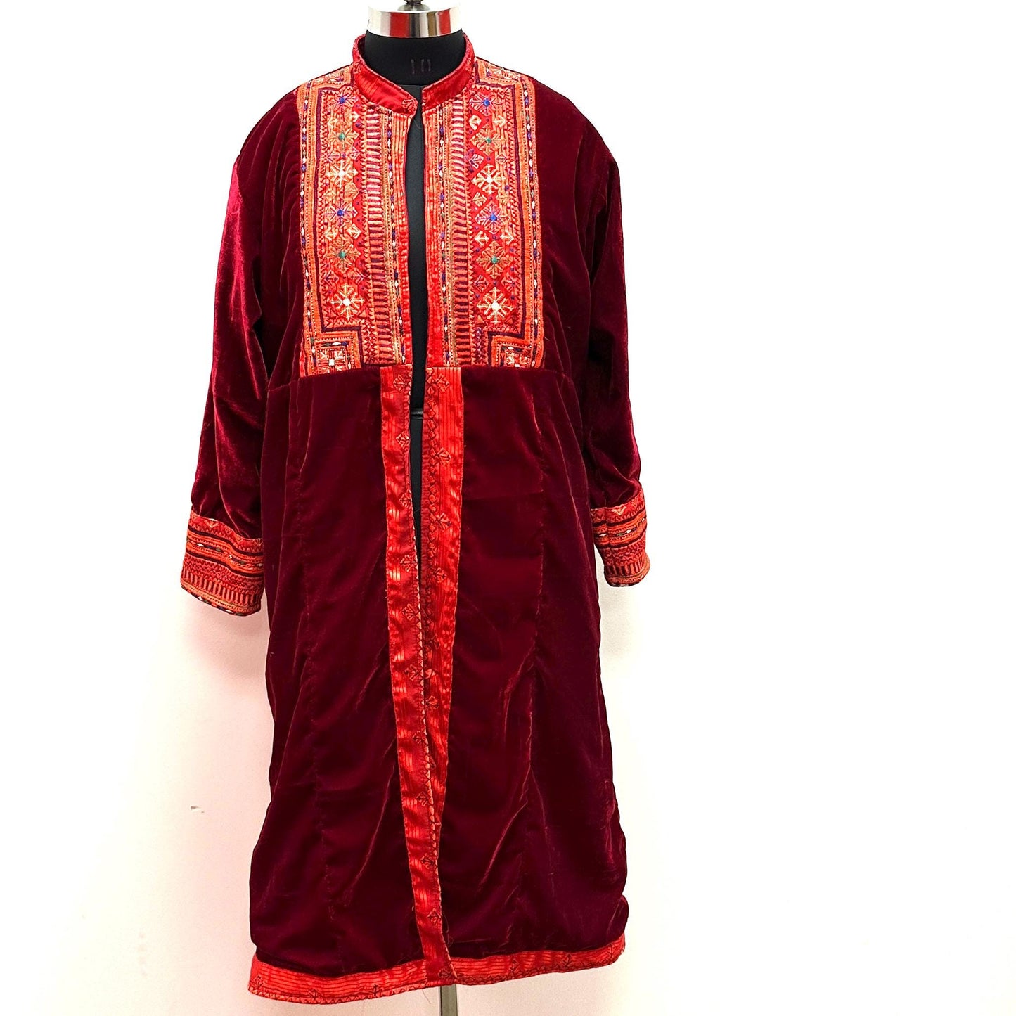 Velvet Long Coat with Mirror Work | Steam Punk Long Velvet Coat | Artist Long Coat | Boho Long Coat | Velvet Robe