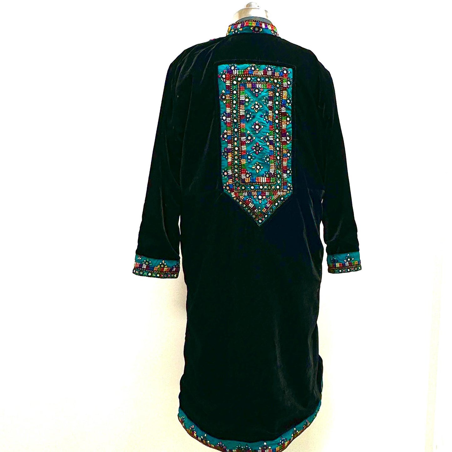 Velvet Long Coat with Mirror Work | Steam Punk Long Velvet Coat | Artist Long Coat | Boho Long Coat | Velvet Robe