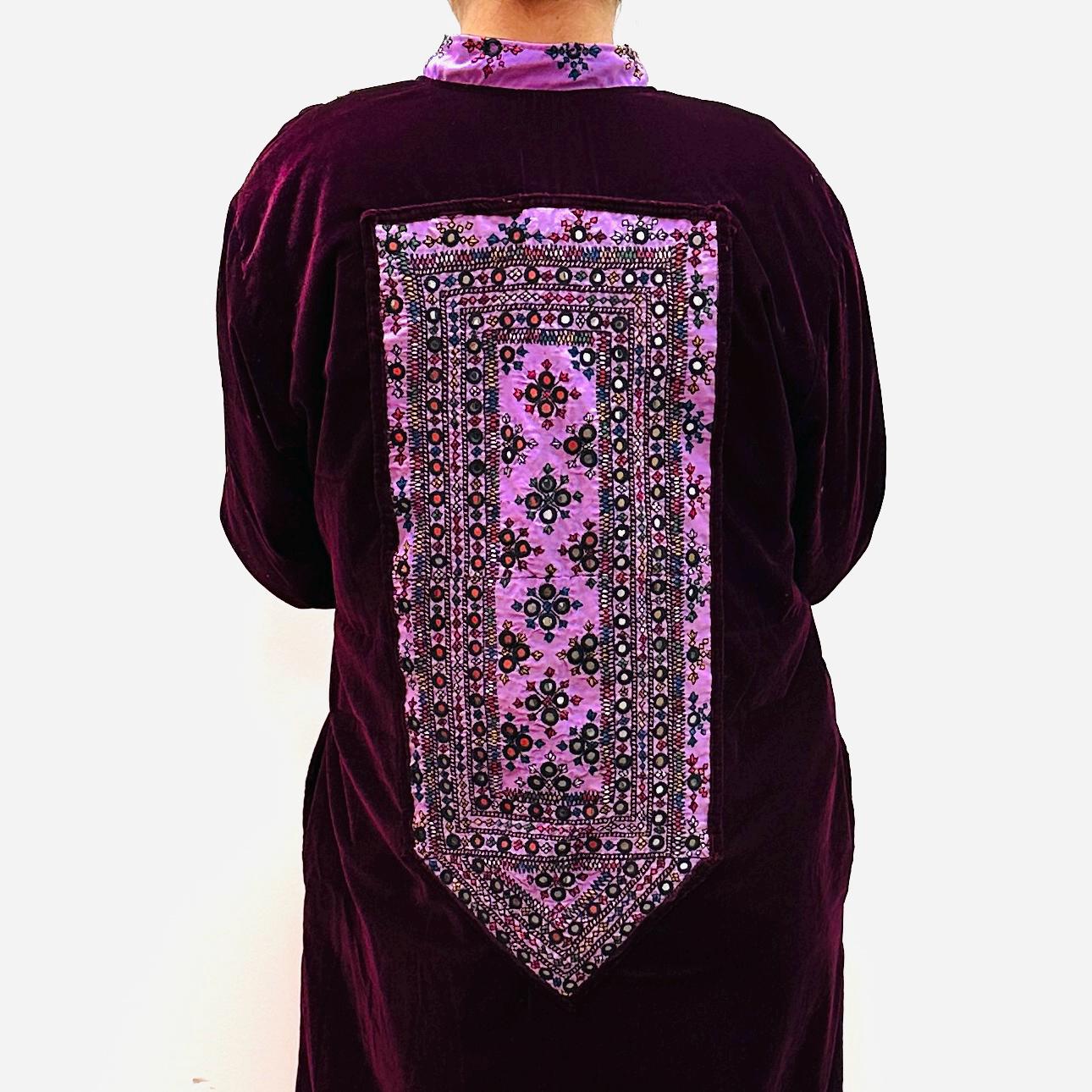 Velvet Long Coat with Mirror Work | Steam Punk Long Velvet Coat | Artist Long Coat | Boho Long Coat | Velvet Robe
