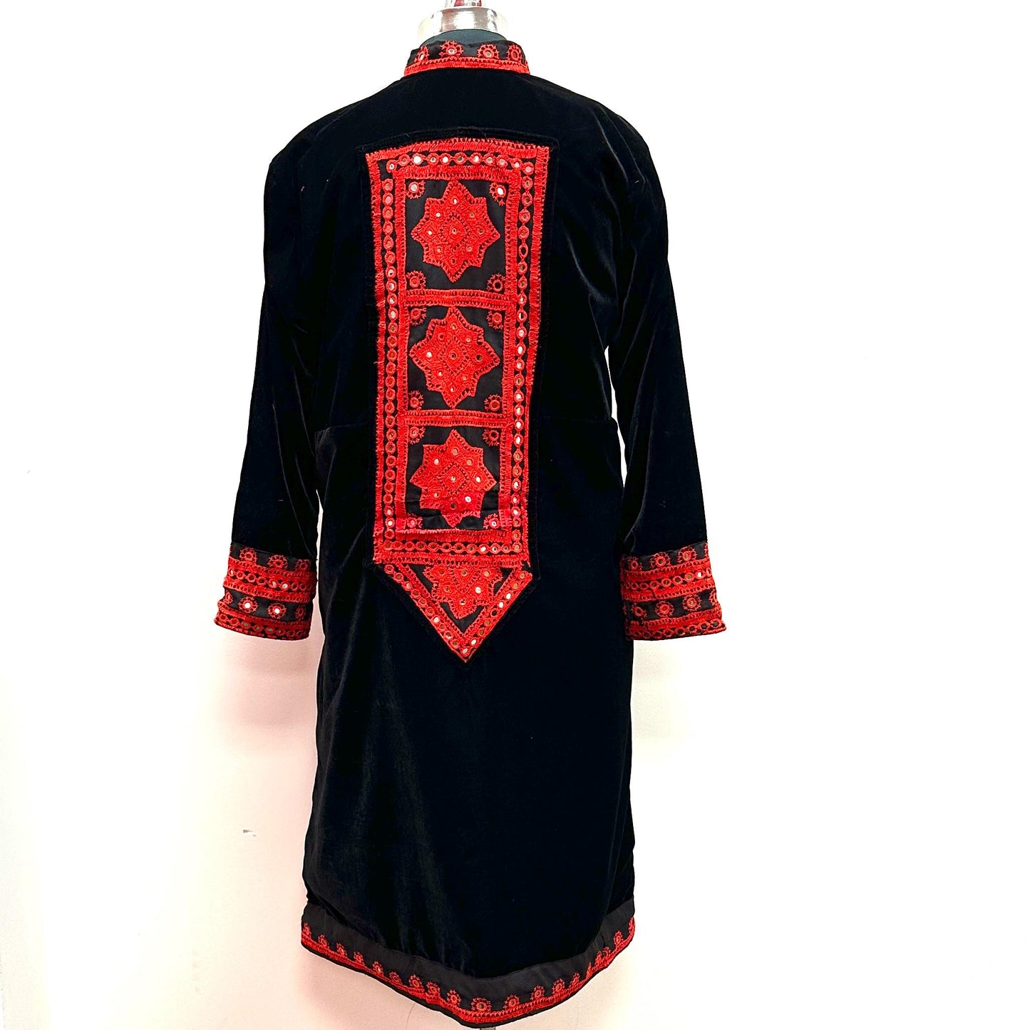 Velvet Long Coat with Mirror Work | Steam Punk Long Velvet Coat | Artist Long Coat | Boho Long Coat | Velvet Robe