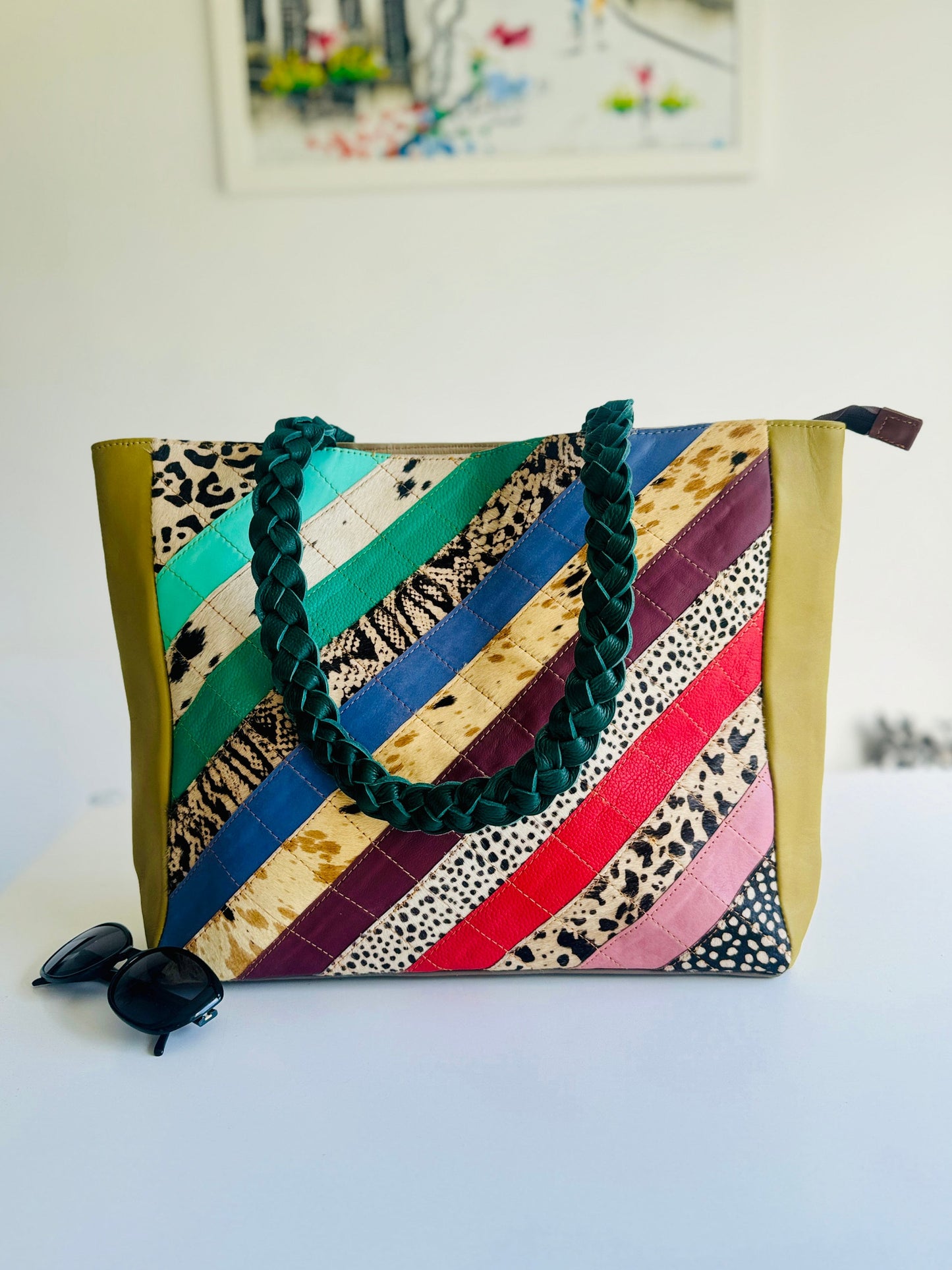 Colourful Leather Tote Bag with Animal Print - JayKayBoutiqueOnline