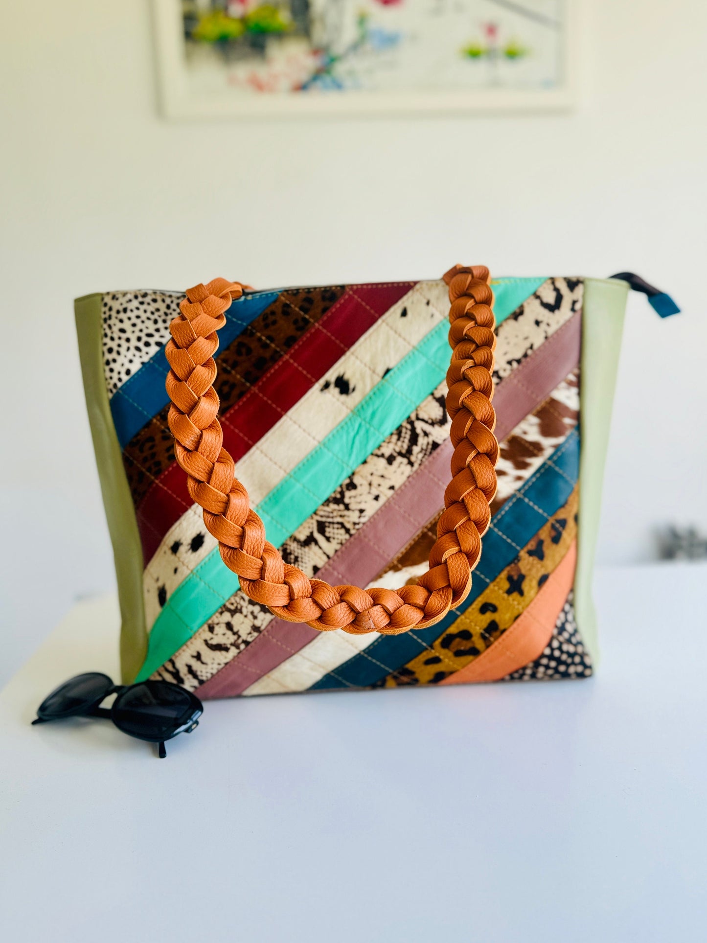 Colourful Leather Tote Bag with Animal Print - JayKayBoutiqueOnline