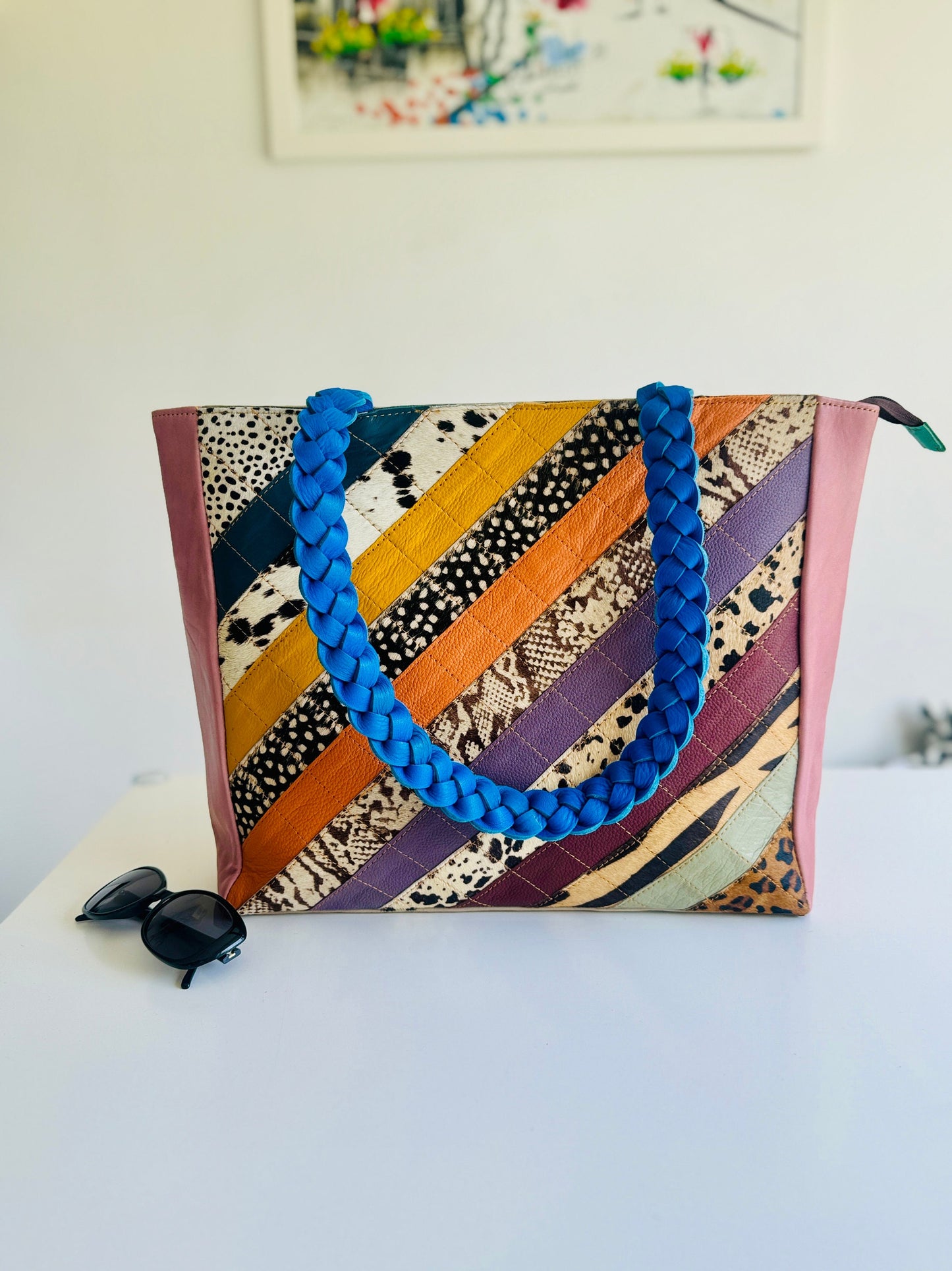 Colourful Leather Tote Bag with Animal Print - JayKayBoutiqueOnline