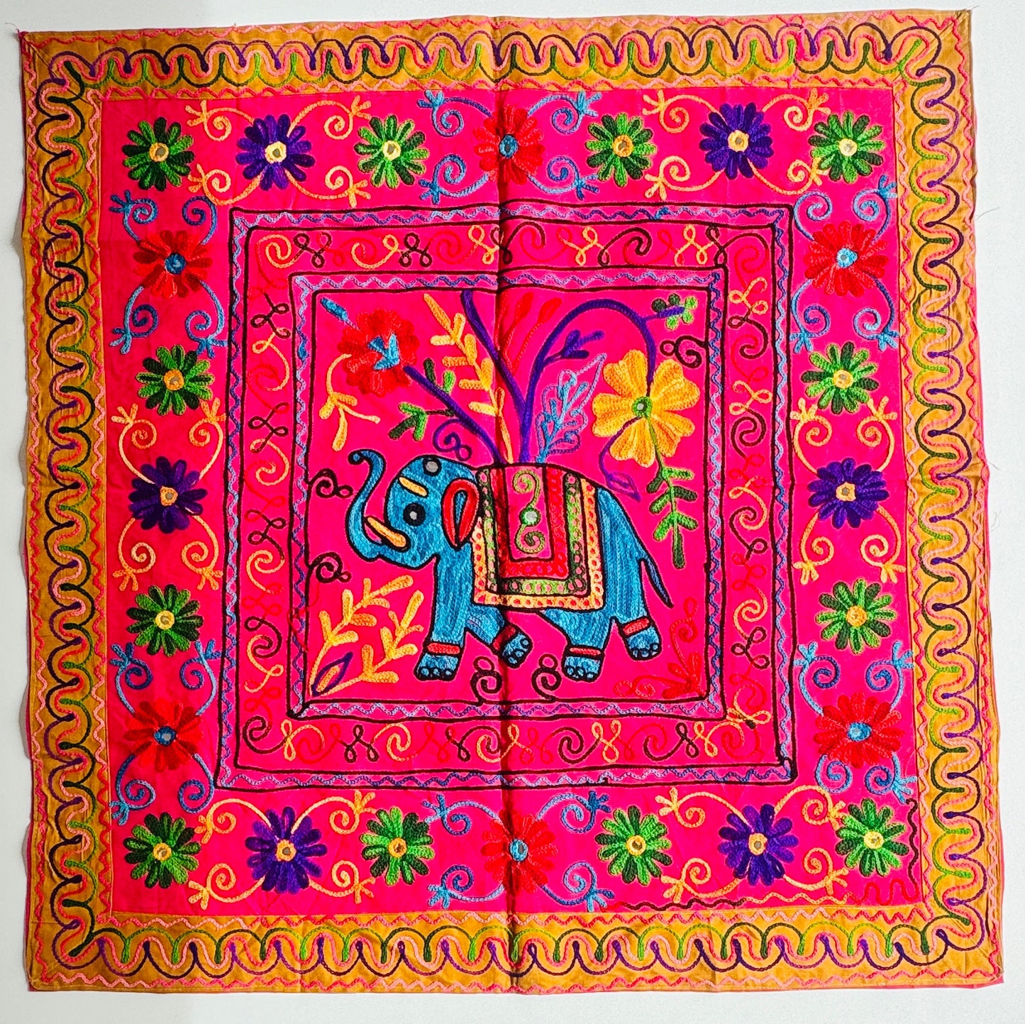 Elephant Embroidered Square Table Cloth - JayKayBoutiqueOnline