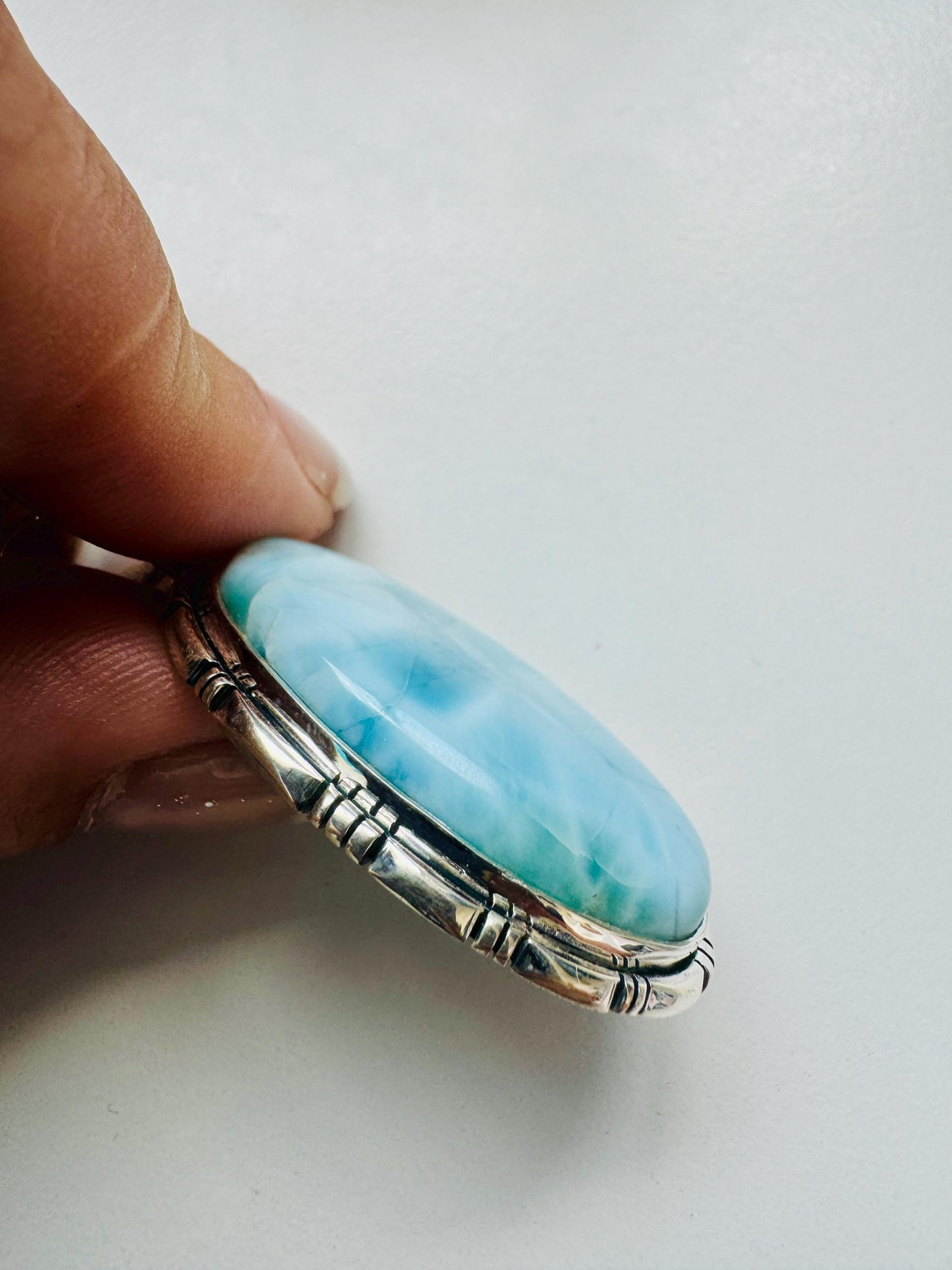 Larimar Pendant Hand Crafted from 925 German Silver | Larimar Gemstone Pendant | Artisan Larimar Pendant | Genuine Larimar Pendant - JayKayBoutiqueOnline