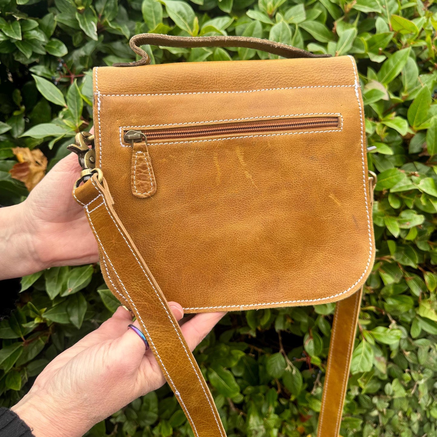 Classic Leather Handbag Boot Stitch and Shoulder Strap - JayKayBoutiqueOnline