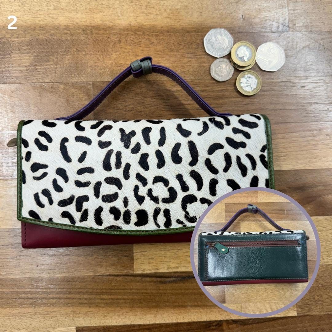 Recycled Leather Clutch Wallet with Animal Print Hide - JayKayBoutiqueOnline
