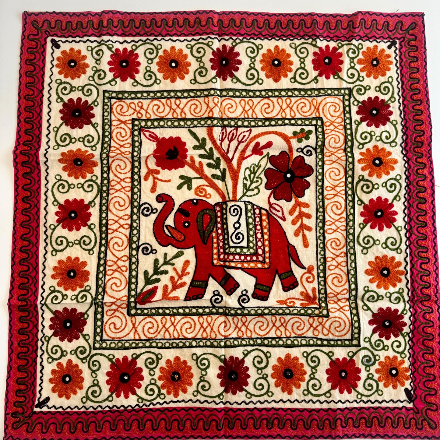 Elephant Embroidered Square Table Cloth - JayKayBoutiqueOnline