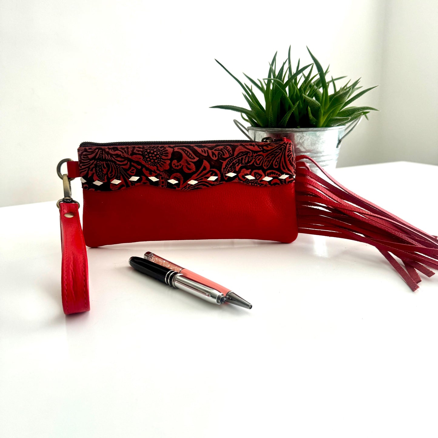 Leather Pencil Case Clutch Fringed - JayKayBoutiqueOnline