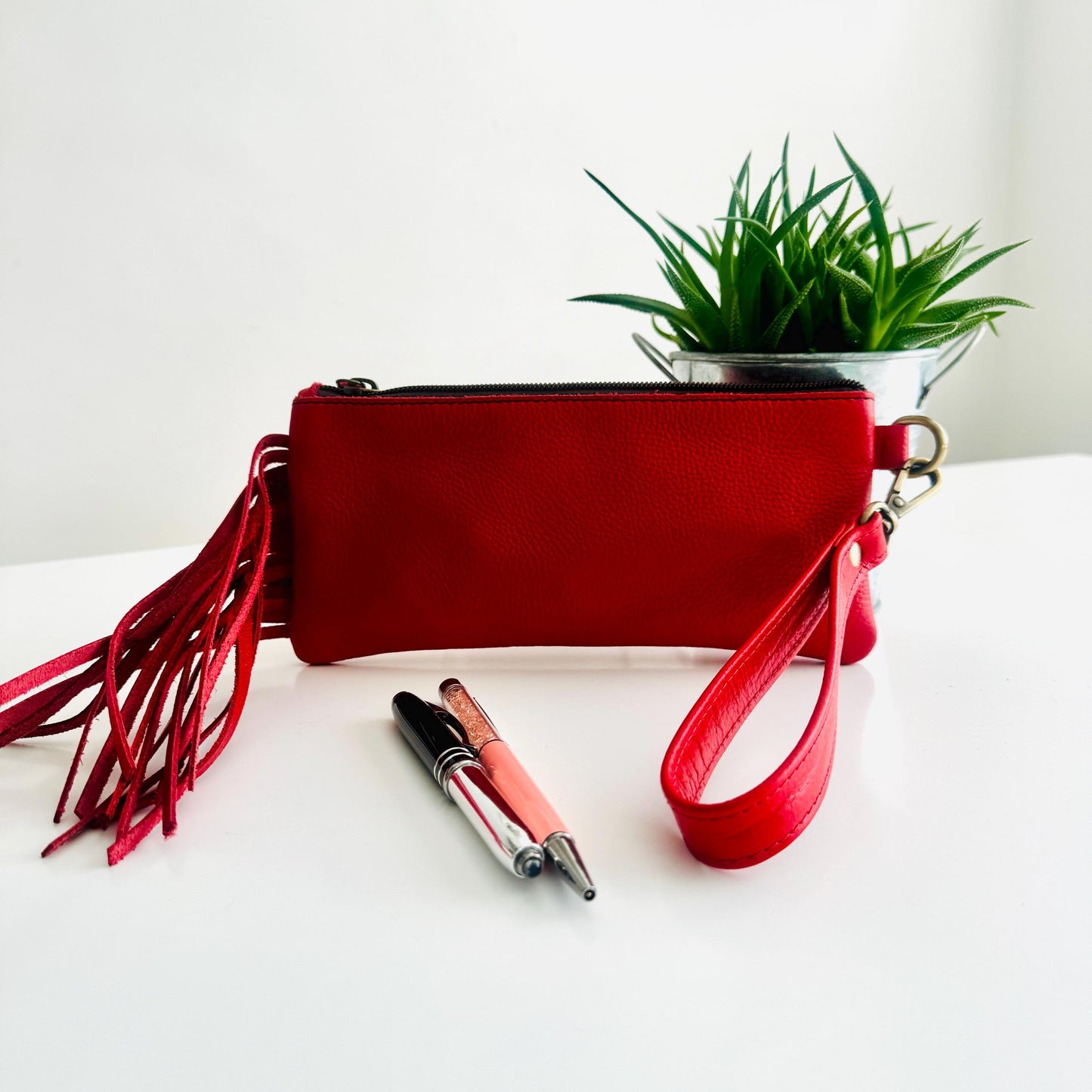 Leather Pencil Case Clutch Fringed - JayKayBoutiqueOnline