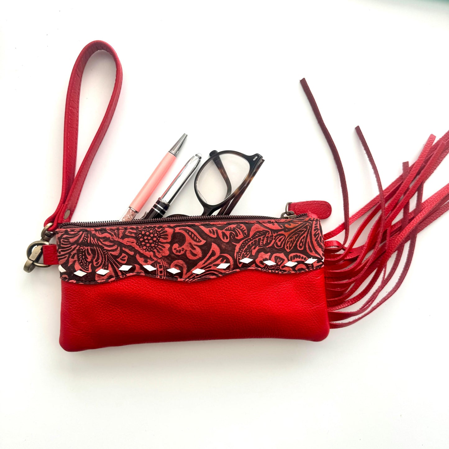 Leather Pencil Case Clutch Fringed - JayKayBoutiqueOnline