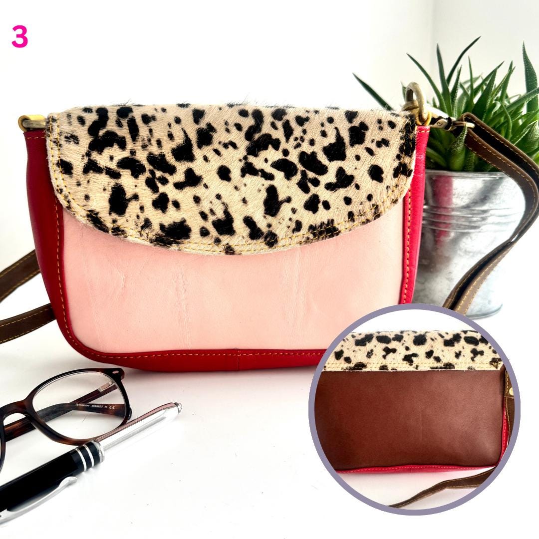Coloured Leather Cross Body Bag with Animal Print - JayKayBoutiqueOnline