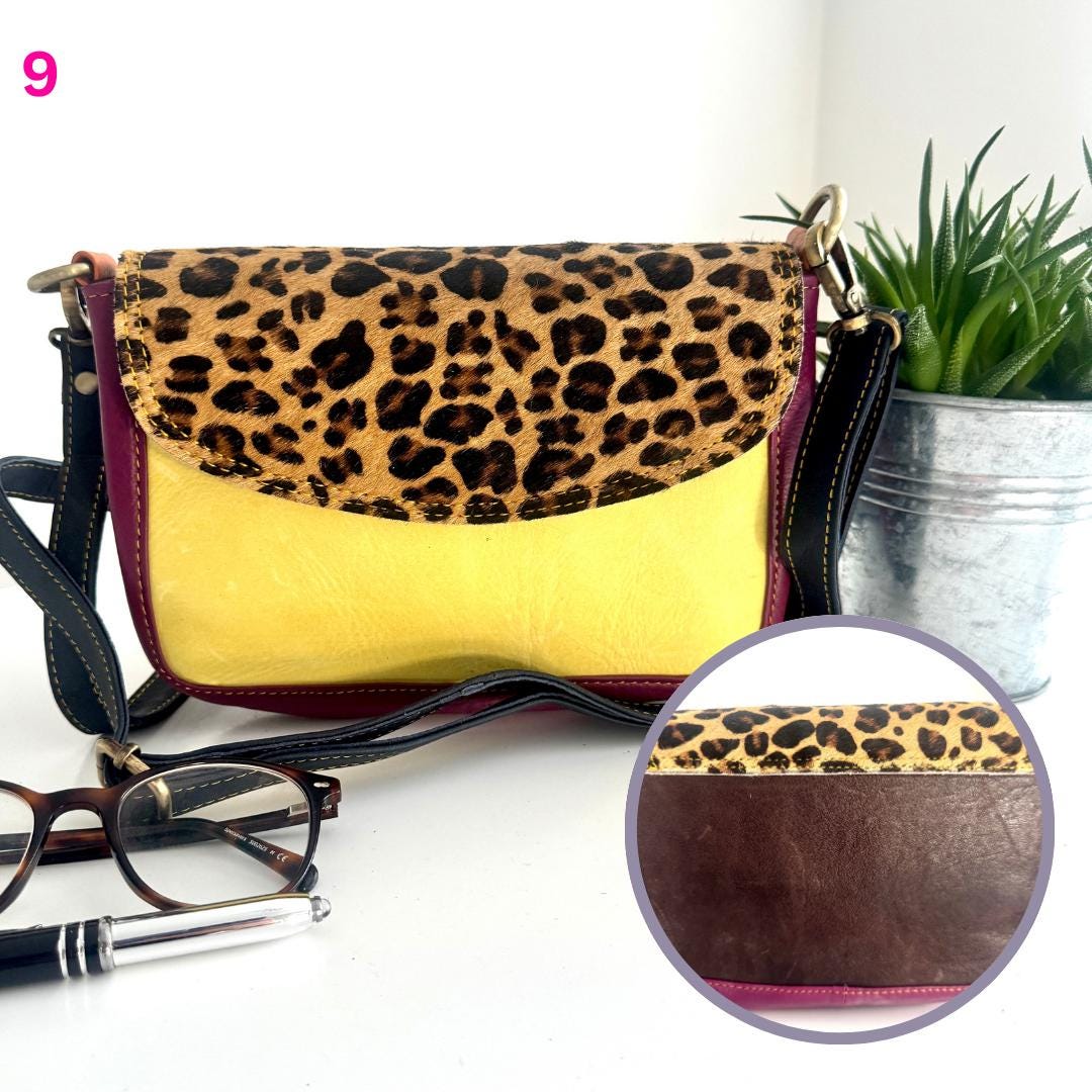 Coloured Leather Cross Body Bag with Animal Print - JayKayBoutiqueOnline