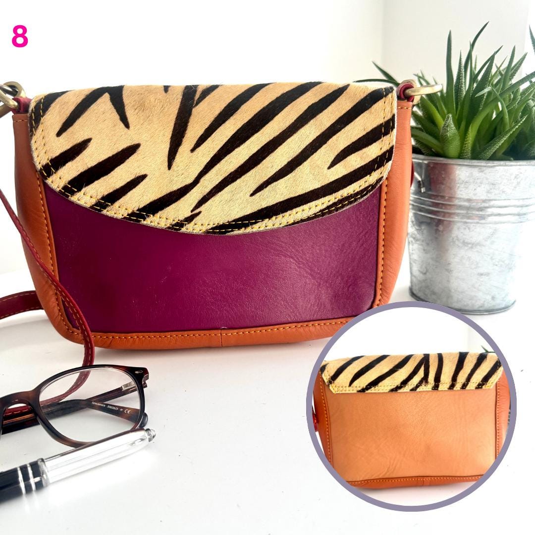 Coloured Leather Cross Body Bag with Animal Print - JayKayBoutiqueOnline