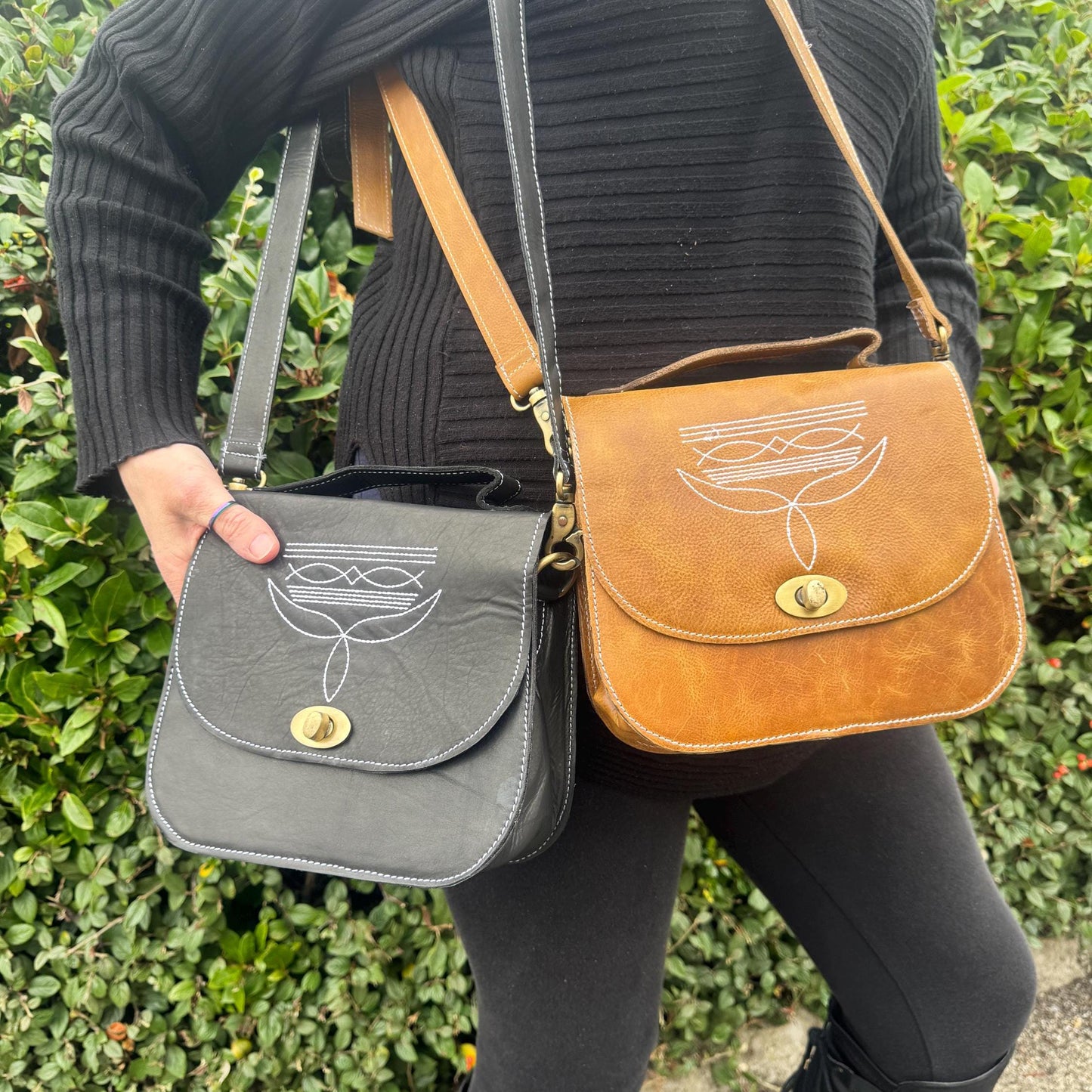 Classic Leather Handbag Boot Stitch and Shoulder Strap - JayKayBoutiqueOnline