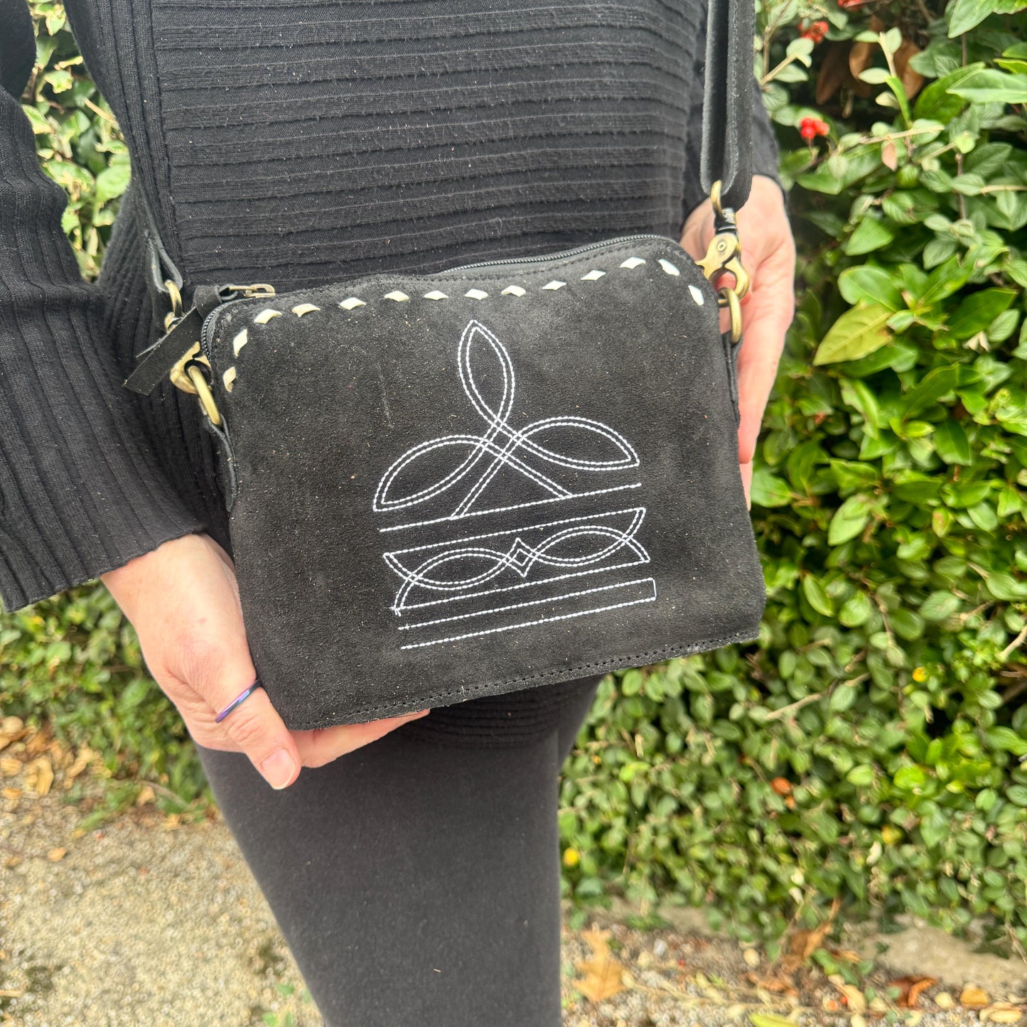 Western Style Boot Stitch Cross Body Suede Bag - JayKayBoutiqueOnline