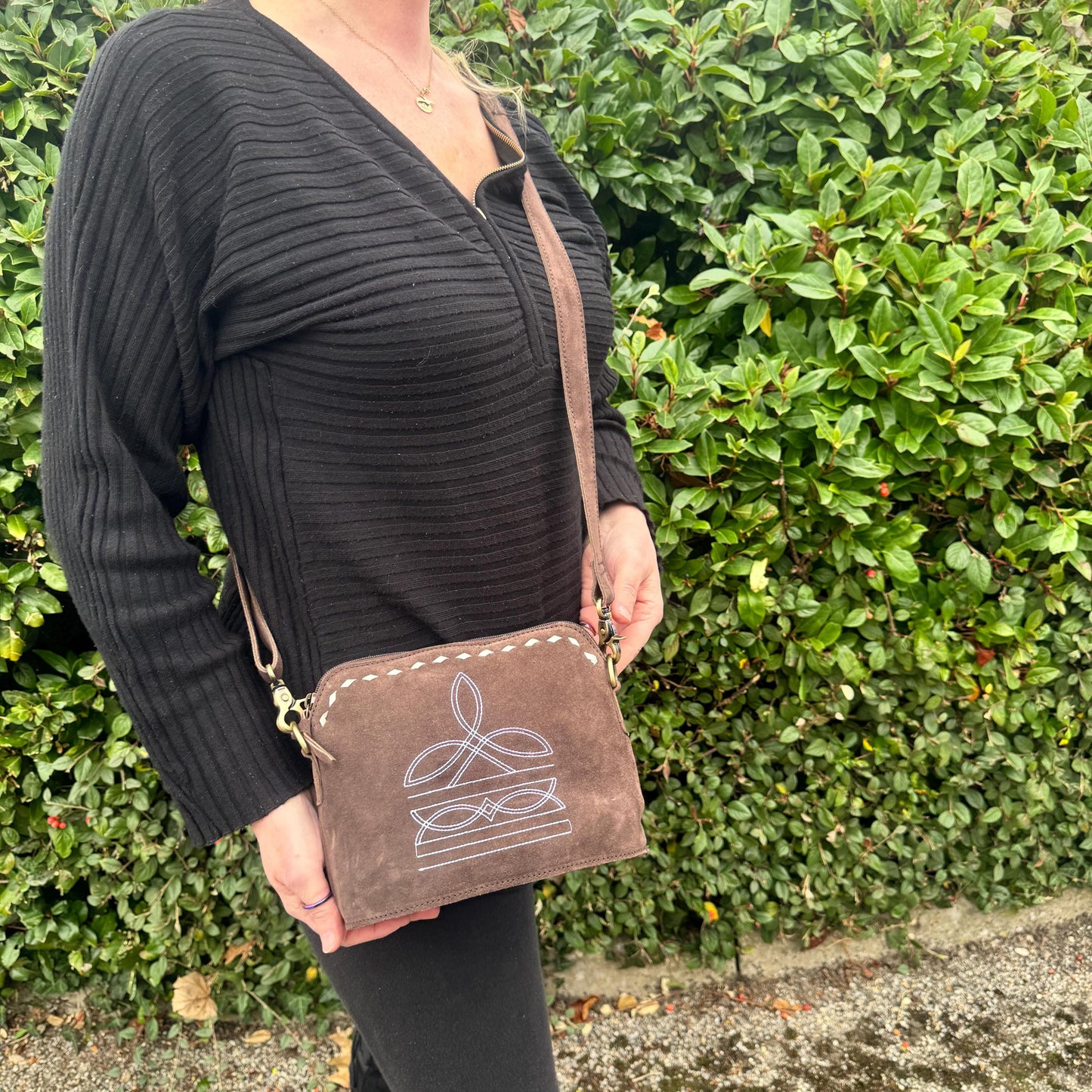 Western Style Boot Stitch Cross Body Suede Bag - JayKayBoutiqueOnline