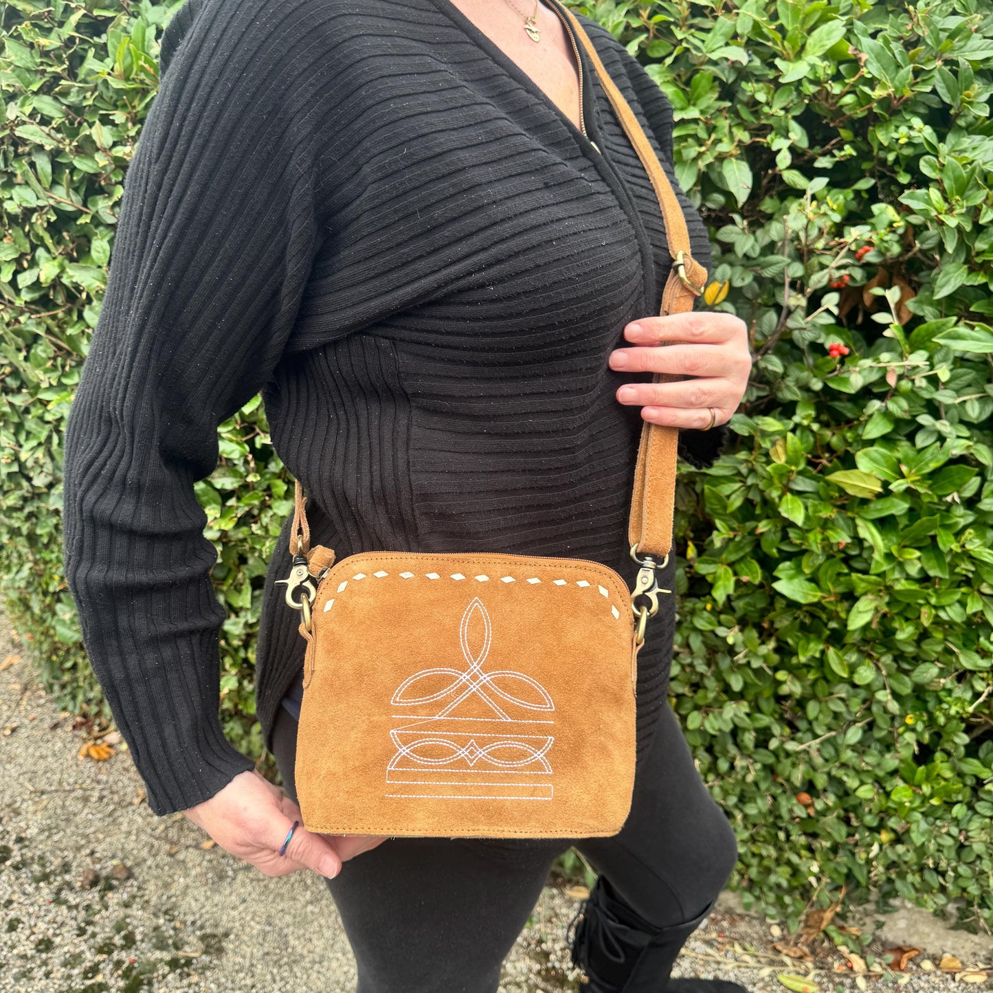 Western Style Boot Stitch Cross Body Suede Bag - JayKayBoutiqueOnline