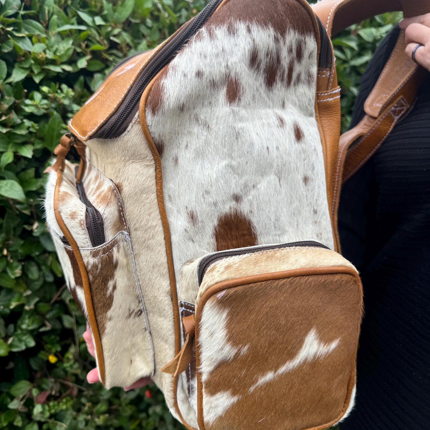 Large Backpack Leather and Cowhide Multiple Zip Pockets Padded Adjustable Shoulder Straps with Top Handle - JayKayBoutiqueOnline