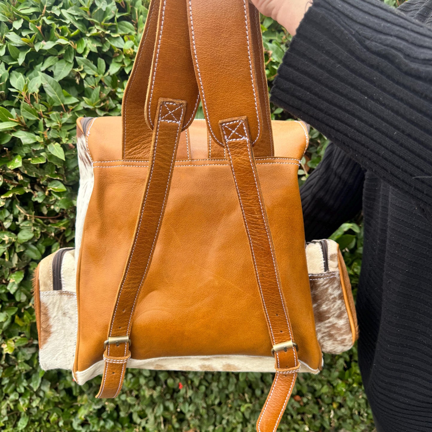 Large Backpack Leather and Cowhide Multiple Zip Pockets Padded Adjustable Shoulder Straps with Top Handle - JayKayBoutiqueOnline