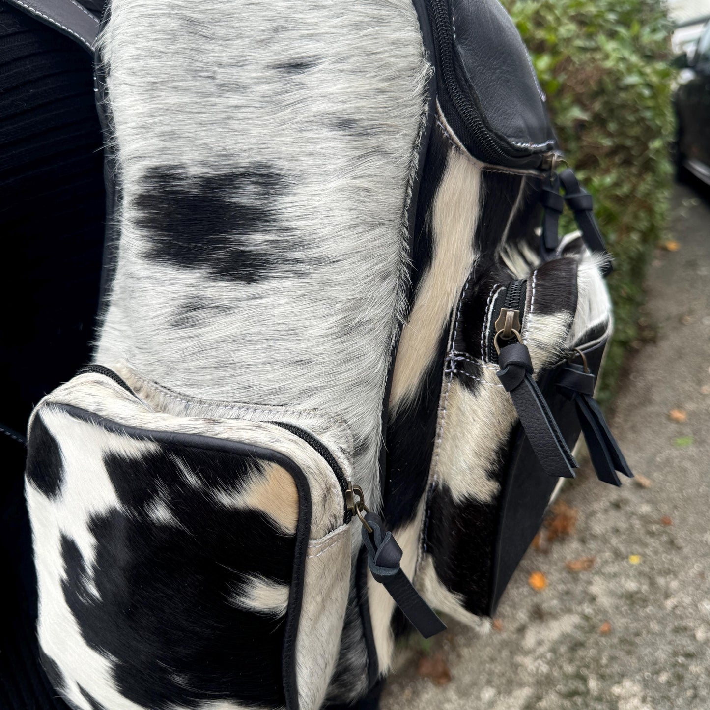 Large Backpack Leather and Cowhide Multiple Zip Pockets Padded Adjustable Shoulder Straps with Top Handle - JayKayBoutiqueOnline