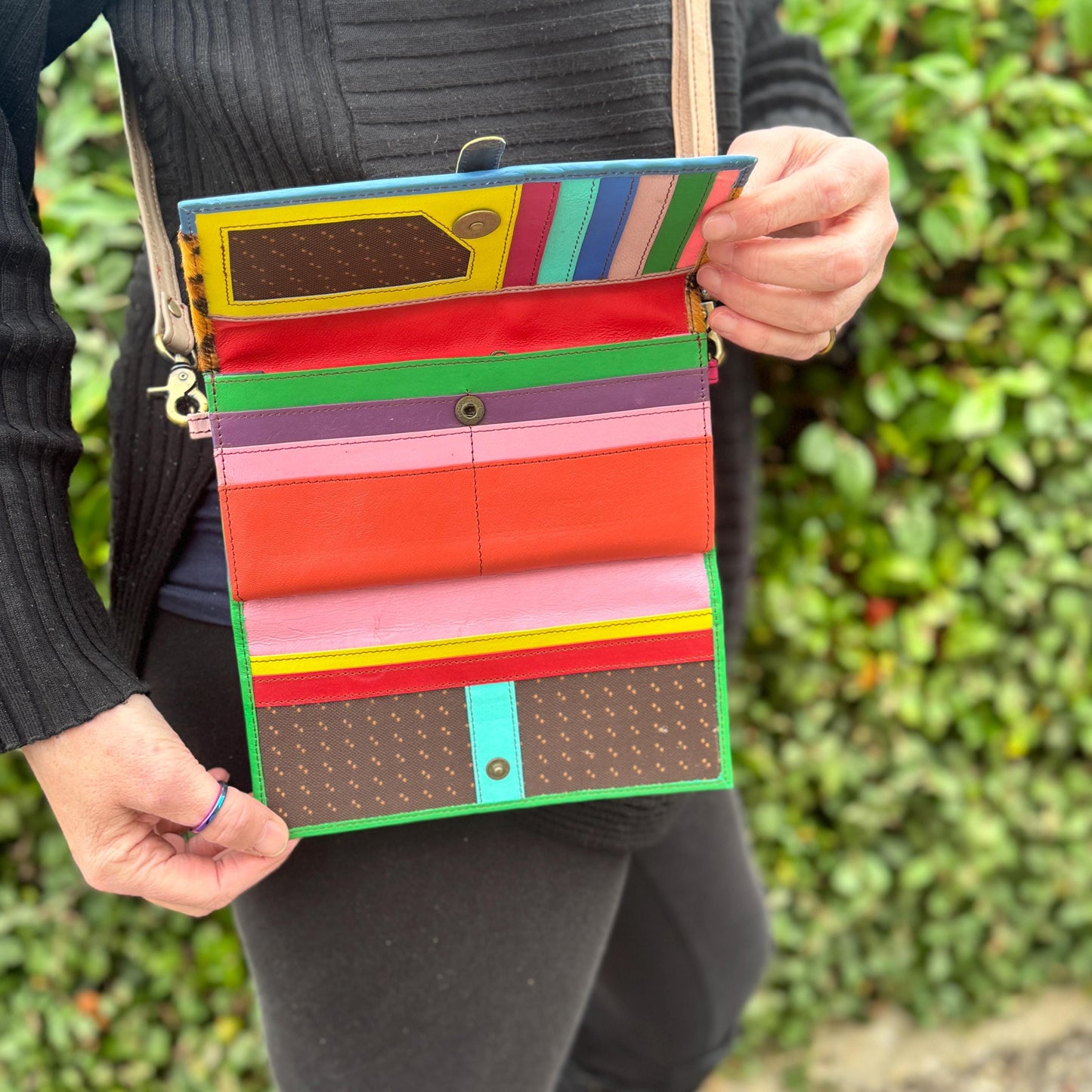 Coloured Recycled Leather Purse with Shoulder Strap - JayKayBoutiqueOnline