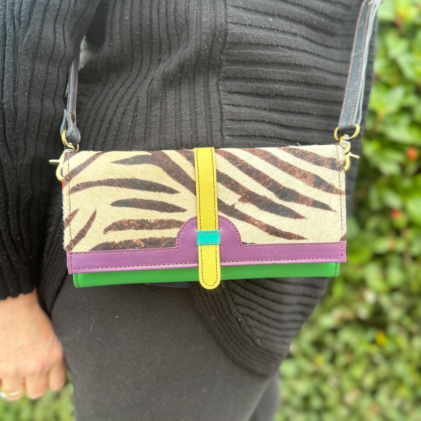 Coloured Recycled Leather Purse with Shoulder Strap - JayKayBoutiqueOnline