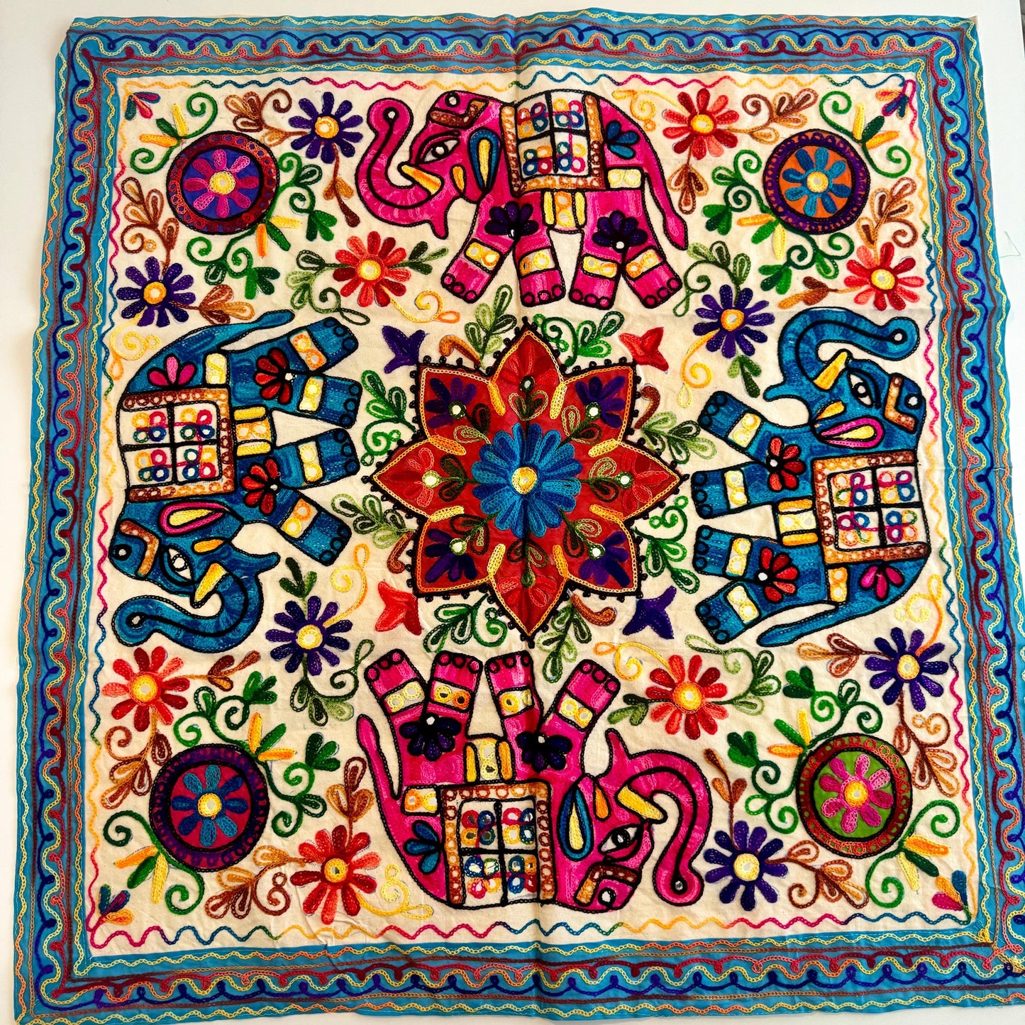 Elephant Embroidered Square Table Cloth - JayKayBoutiqueOnline