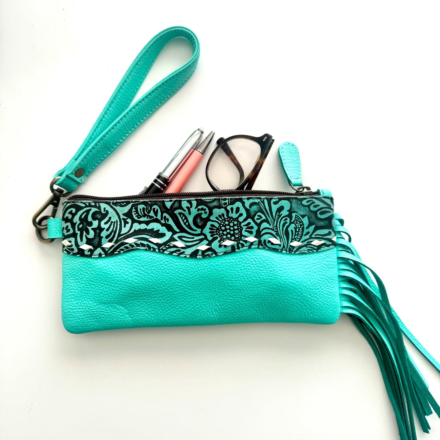 Leather Pencil Case Clutch Fringed - JayKayBoutiqueOnline