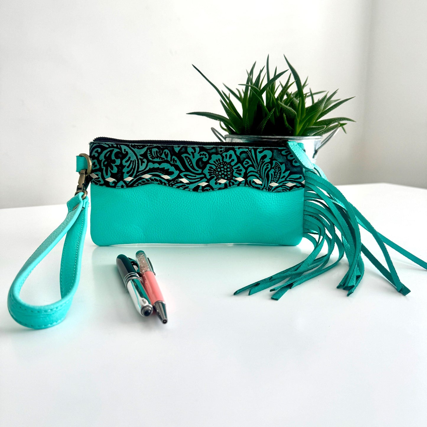 Leather Pencil Case Clutch Fringed - JayKayBoutiqueOnline