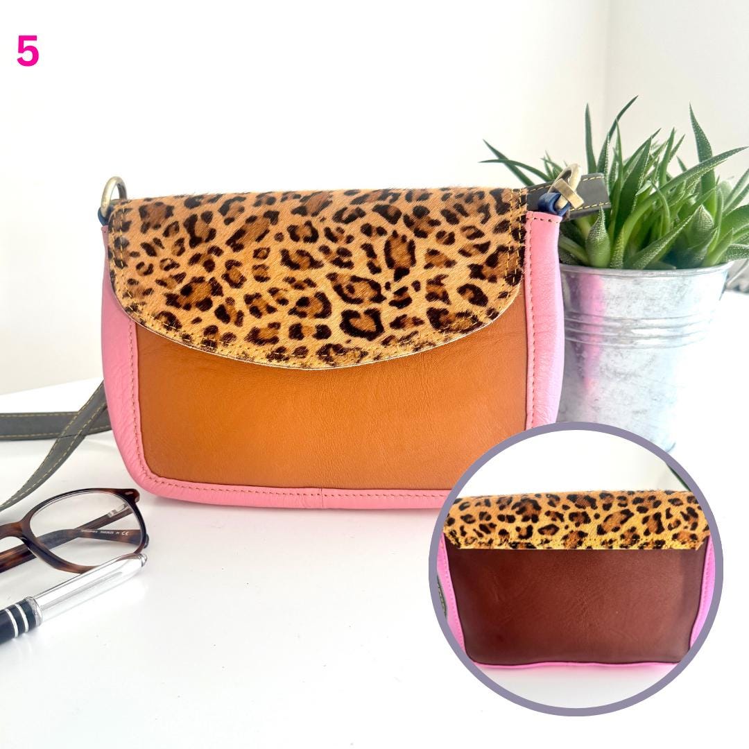 Coloured Leather Cross Body Bag with Animal Print - JayKayBoutiqueOnline