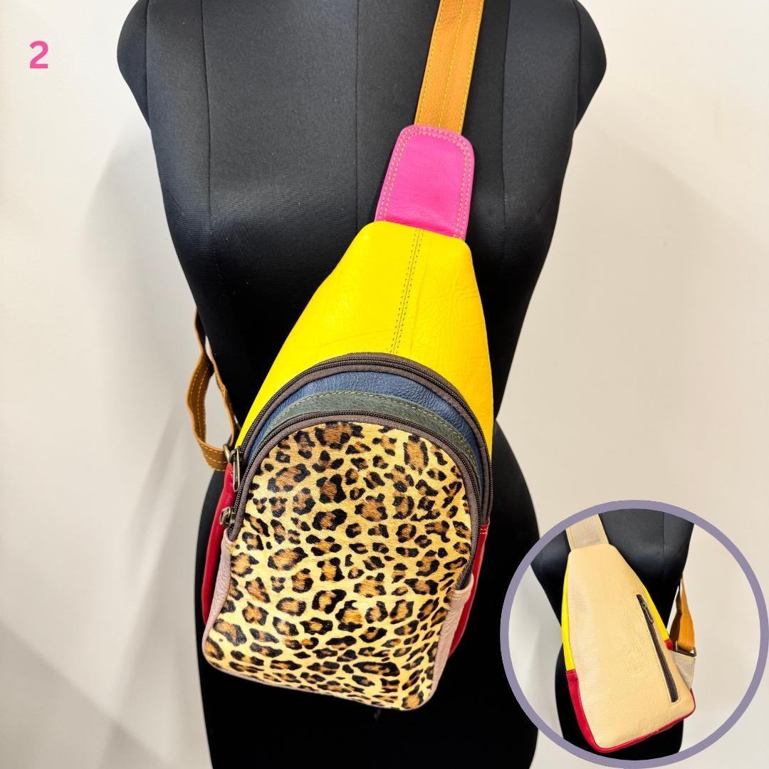 Coloured Leather Hair On Animal Print Sling Bag Easy Access - JayKayBoutiqueOnline
