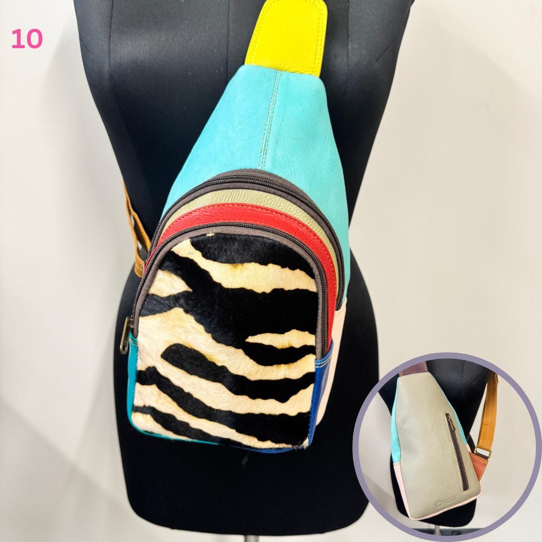 Coloured Leather Hair On Animal Print Sling Bag Easy Access - JayKayBoutiqueOnline
