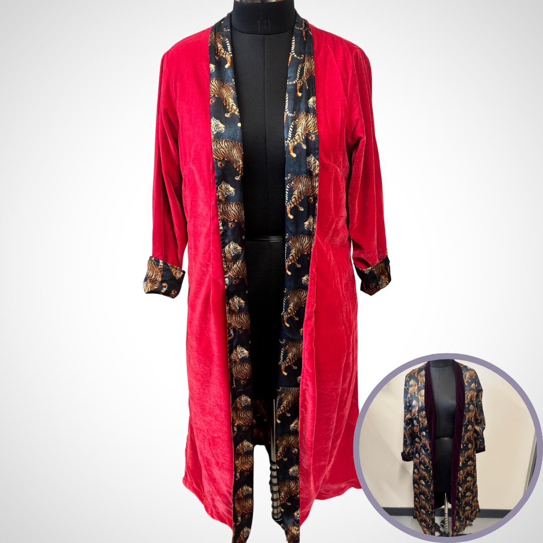 Reversible Tiger Print satin and Velvet Coat - JayKayBoutiqueOnline