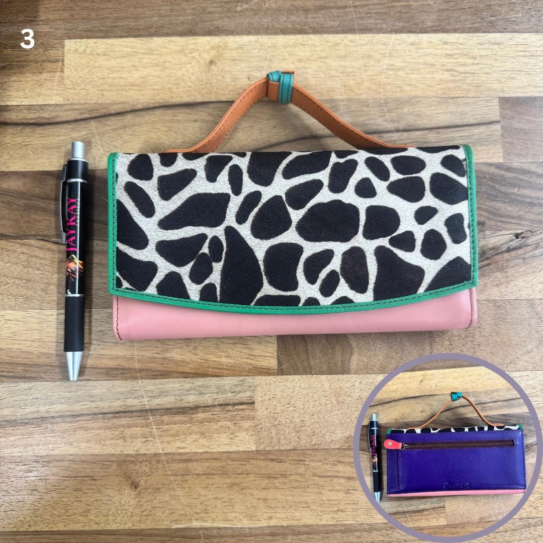 Coloured Recycled Leather Purse with hair on - JayKayBoutiqueOnline