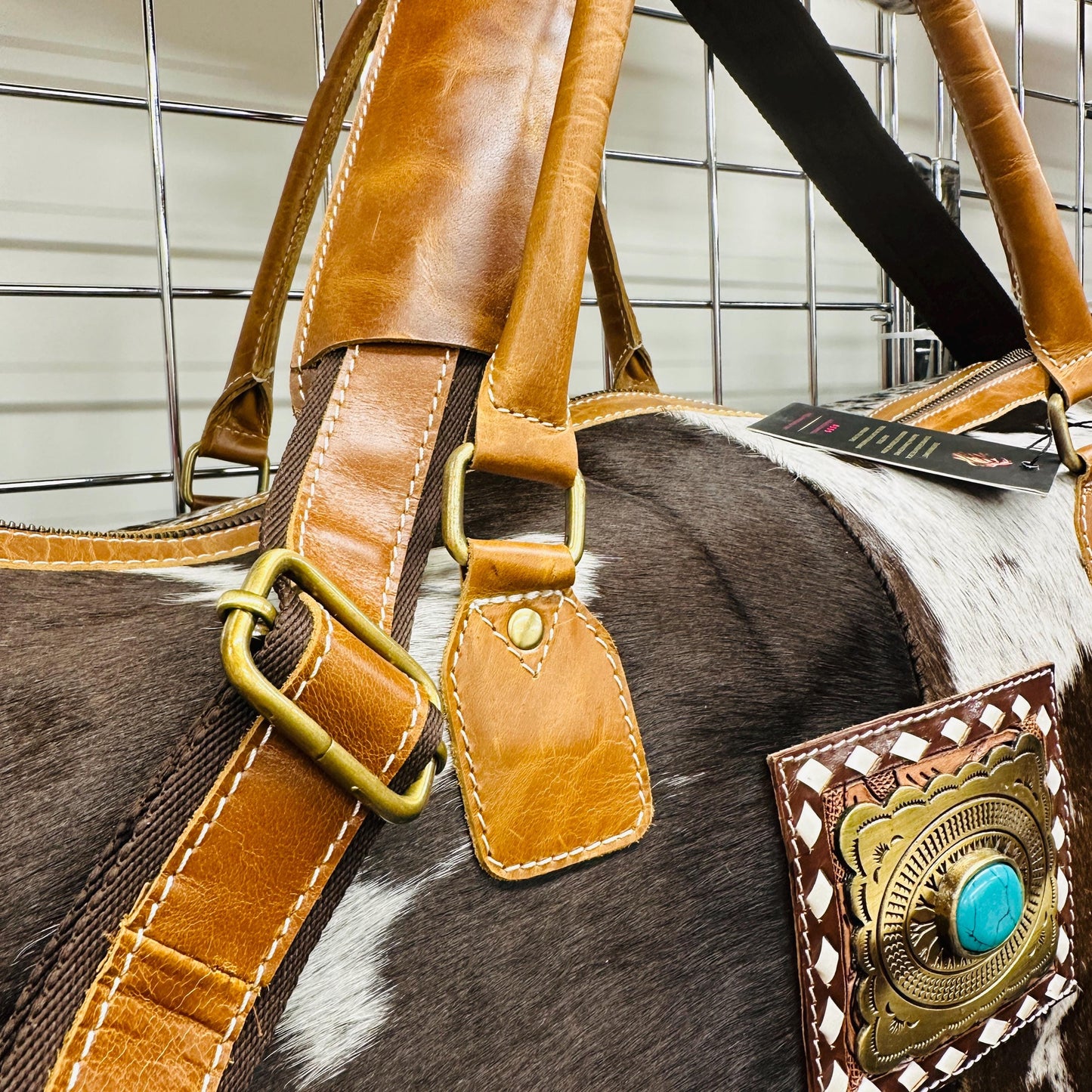 Western Style Leather Duffle Bag Hair on - JayKayBoutiqueOnline