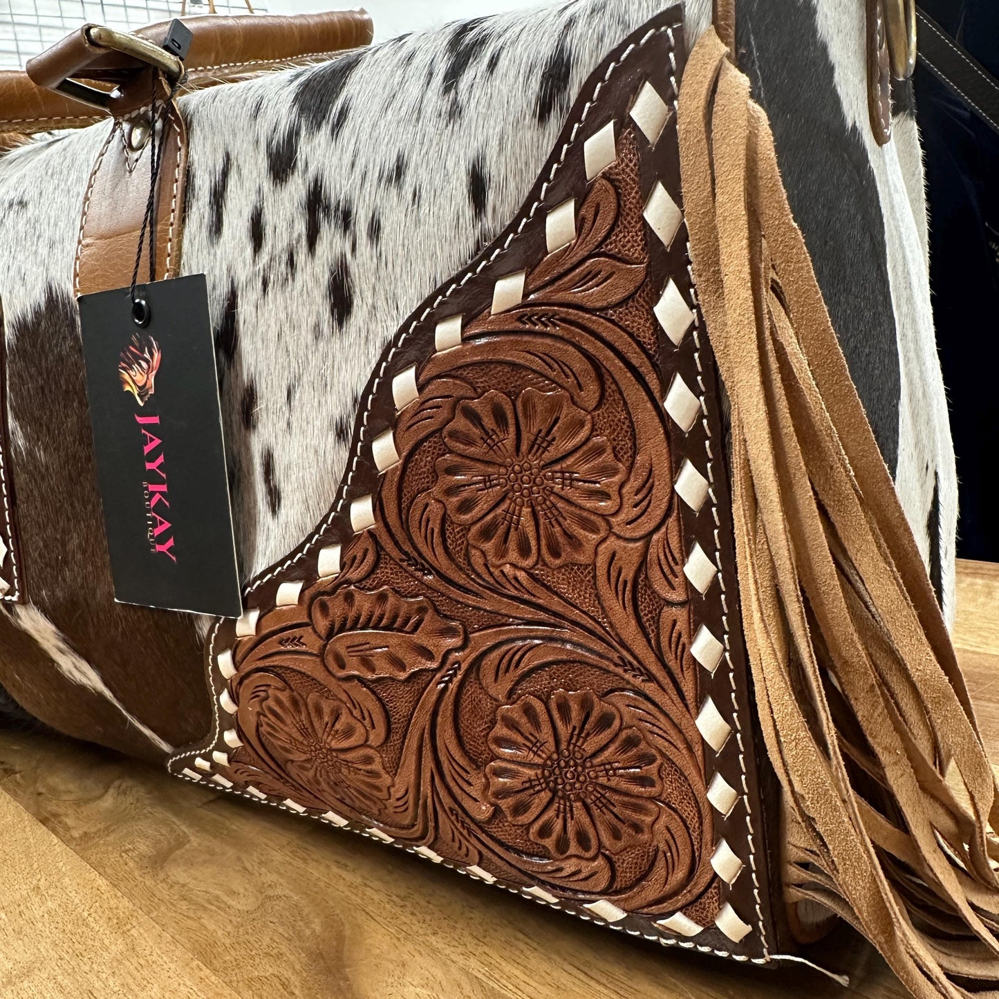 Western Style Leather Duffle Bag Hair on - JayKayBoutiqueOnline
