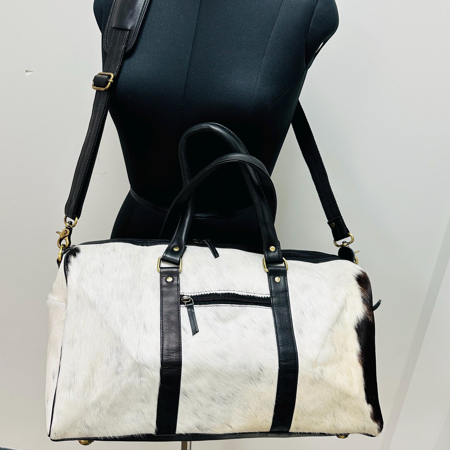 Western Style Leather Duffle Bag with hair on - JayKayBoutiqueOnline