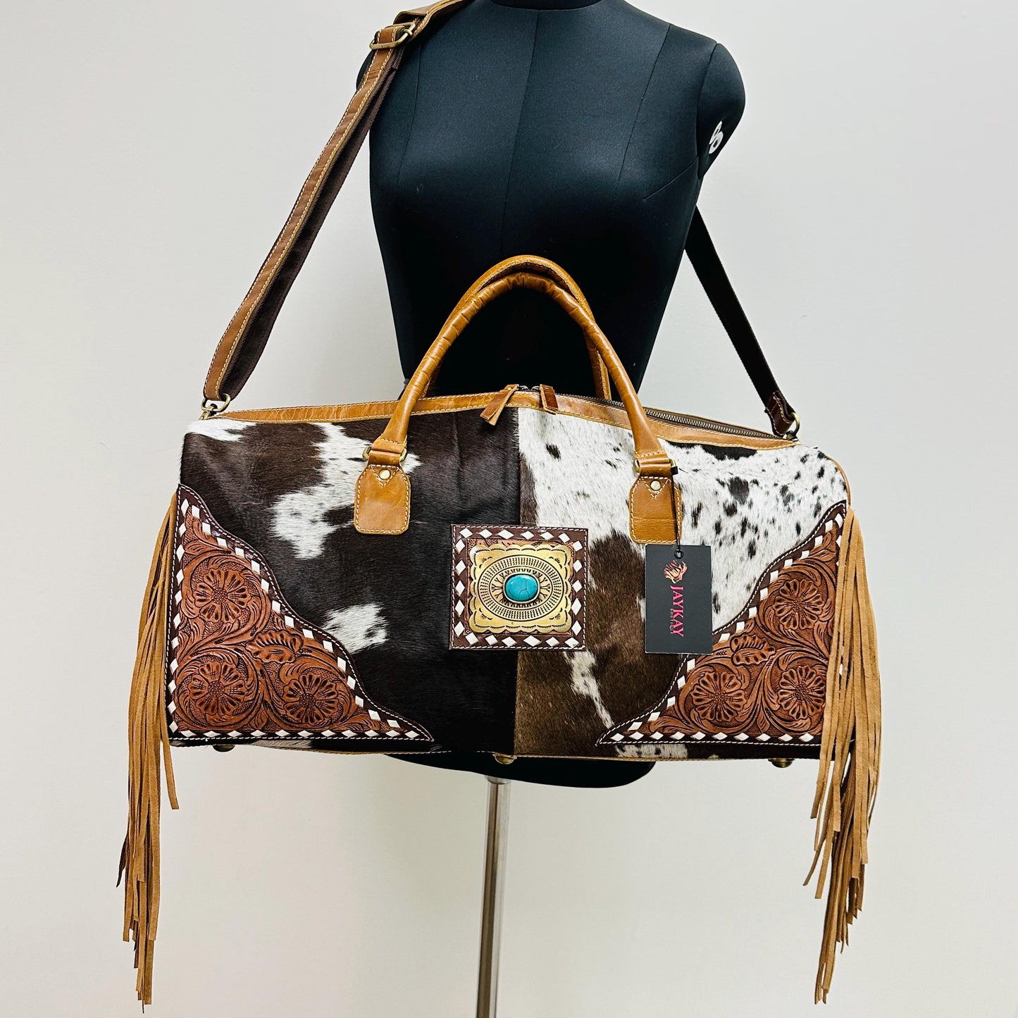 Western Style Leather Duffle Bag Hair on - JayKayBoutiqueOnline