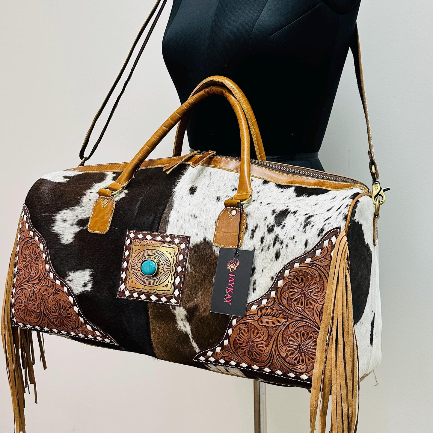 Western Style Leather Duffle Bag Hair on - JayKayBoutiqueOnline