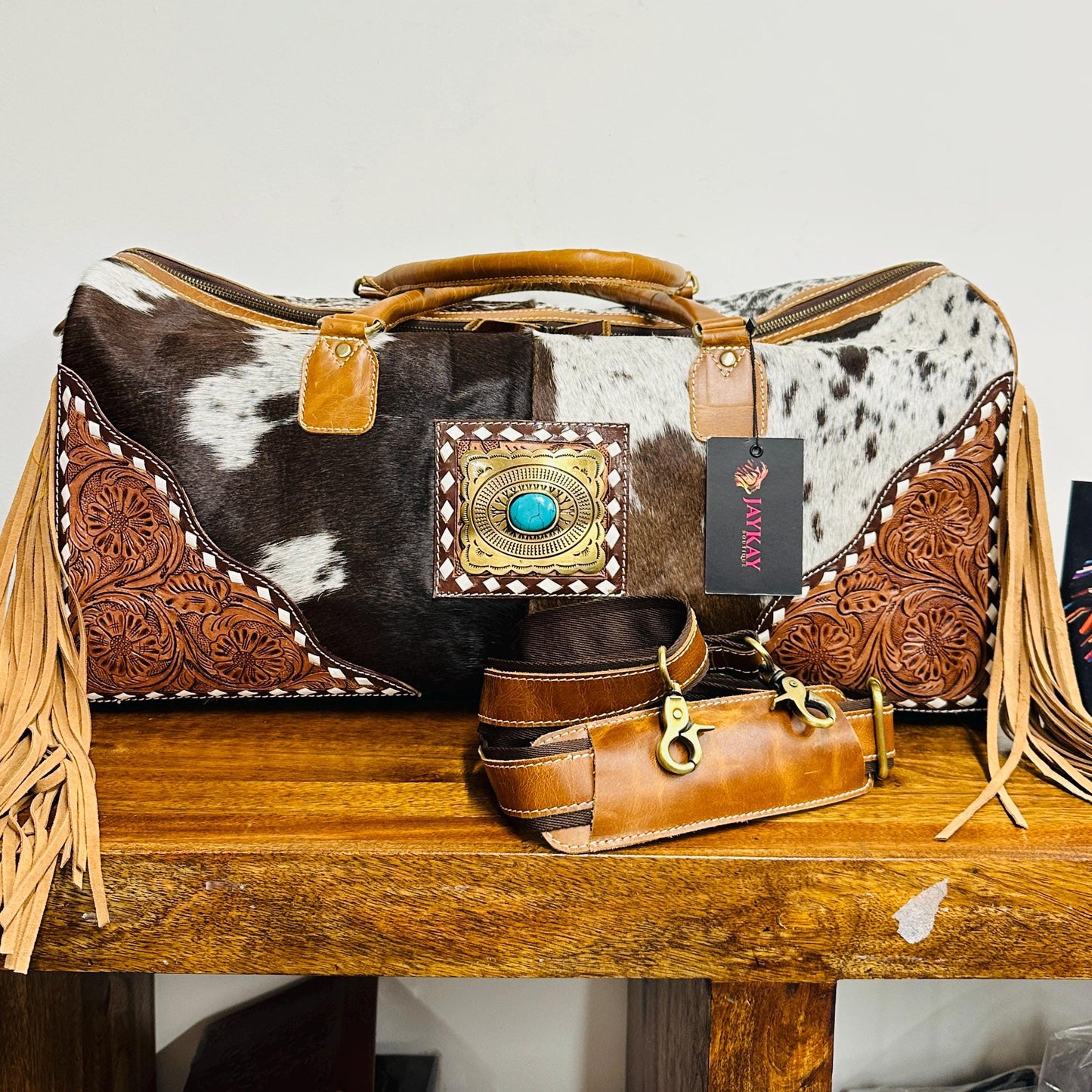 Western Style Leather Duffle Bag Hair on - JayKayBoutiqueOnline